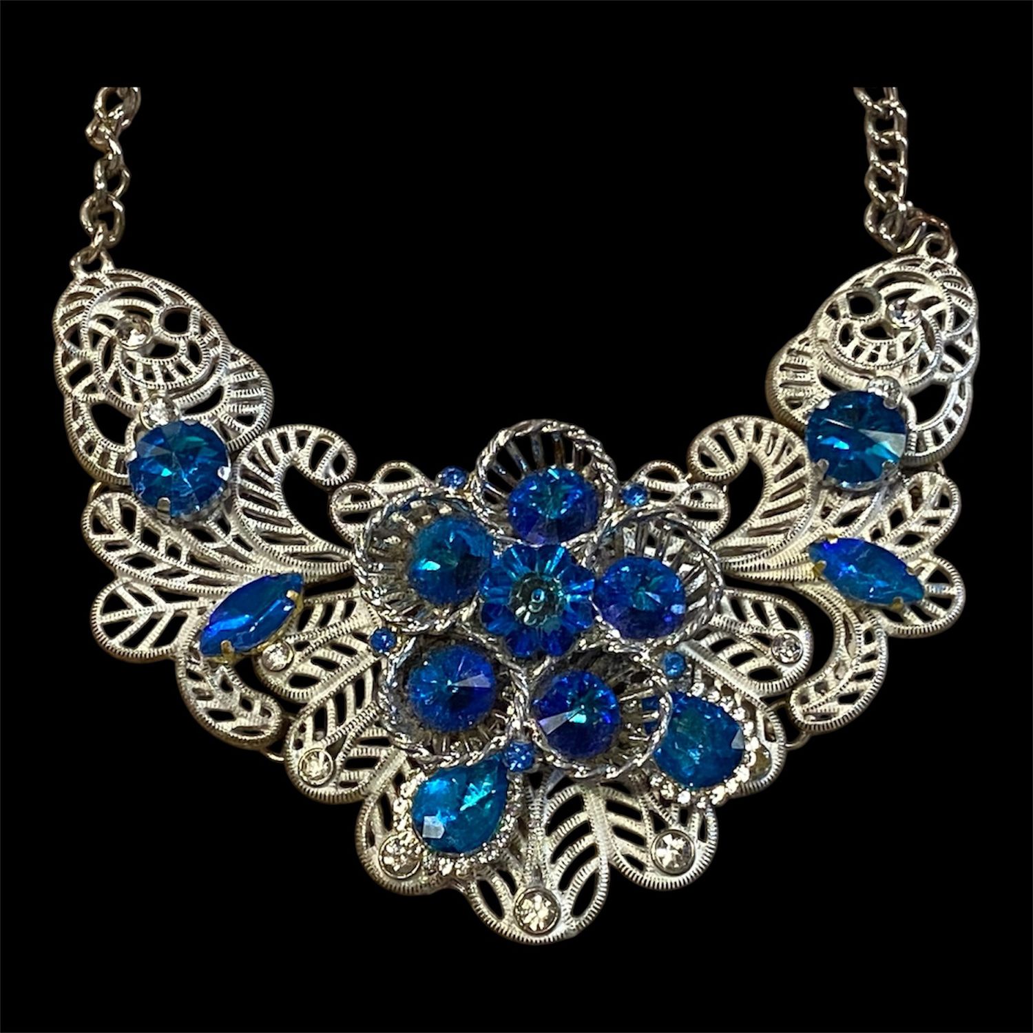 The Bling Lady Silver &amp; Turquoise Rhinestone Necklace