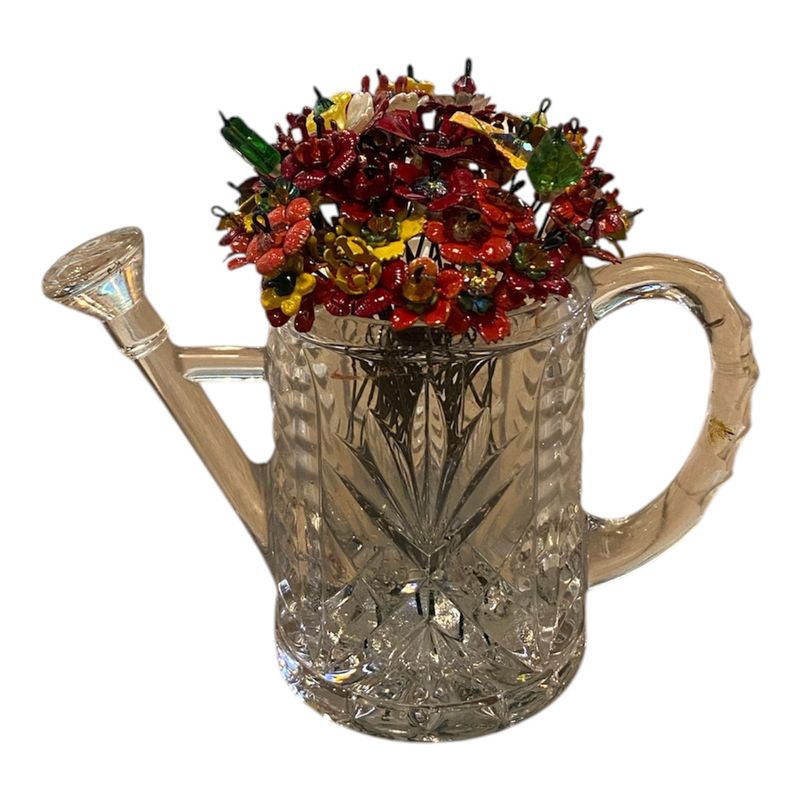The Bling Lady Forever Flowers Red, Orange &amp; Yellow Watering Can vase