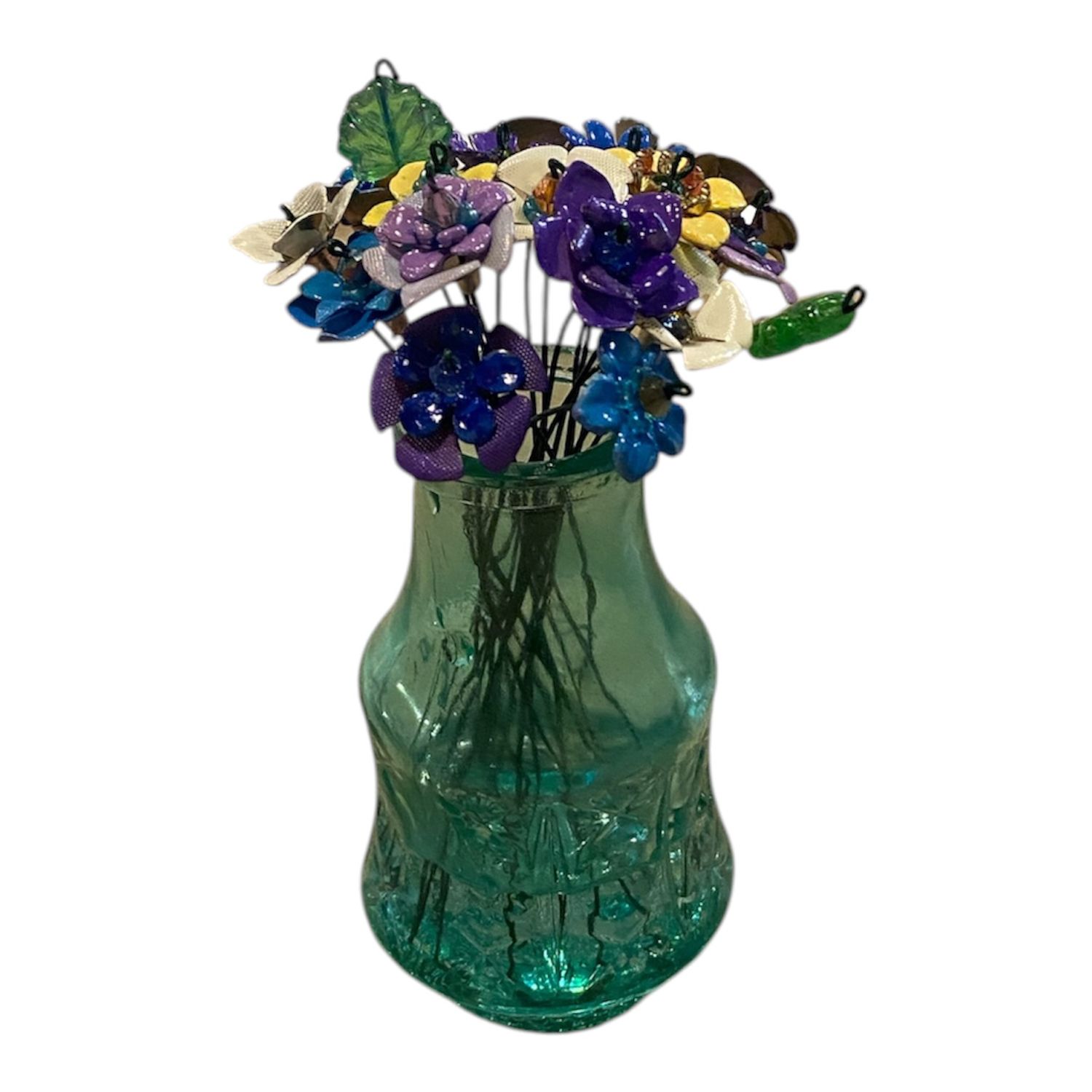 The Bling Lady Forever Flowers Purple, Blue, White &amp; Yellow in Turquoise Vase