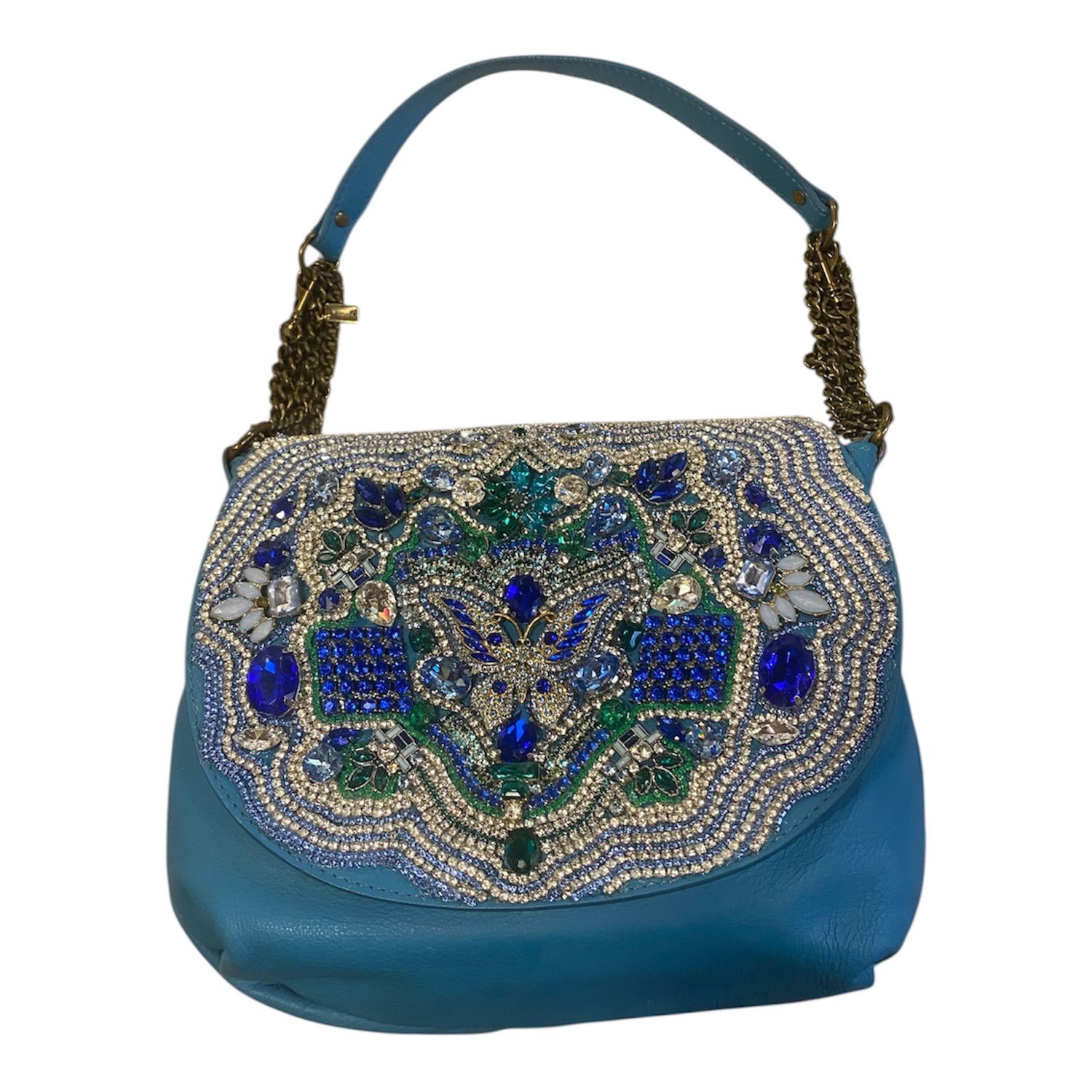 The Bling Lady Blue Purse w/ Sky Blue &amp; Cobalt Butterfly