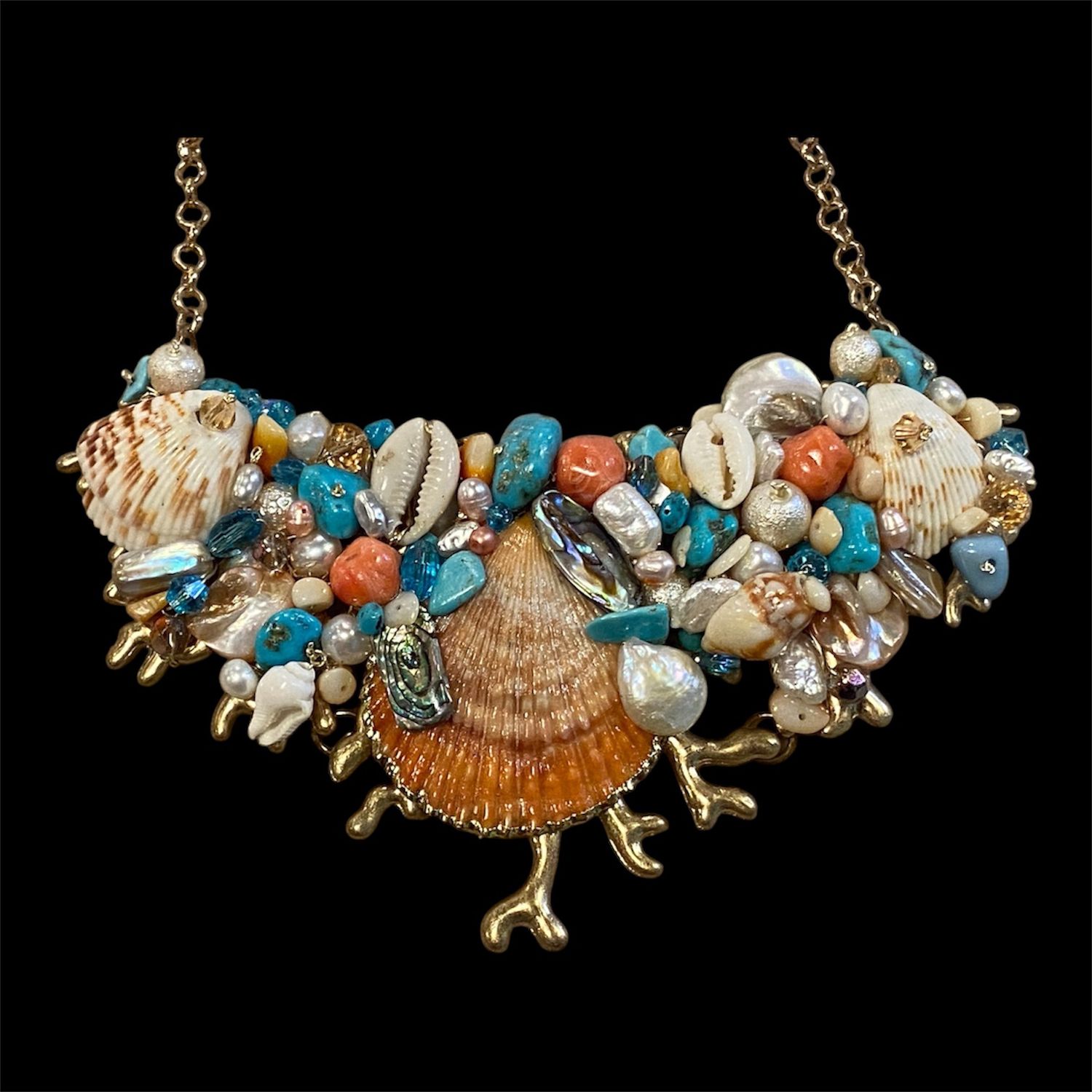 The Bling Lady Peach Seashell &amp; Turquoise Necklace