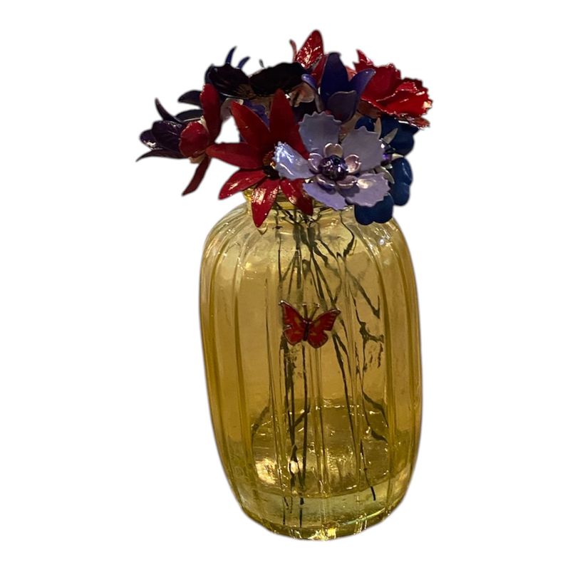 The Bling Lady Forever Flowers Pink, Purple &amp; Blue in Clear Yellow Vase