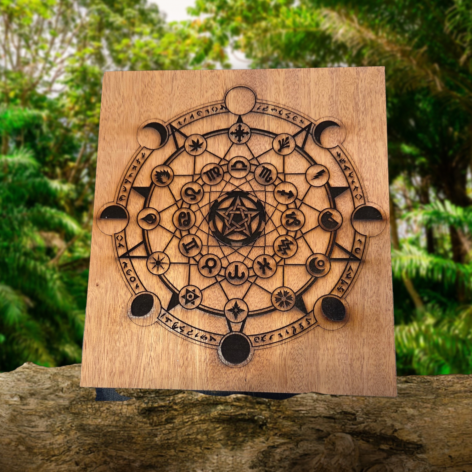 Francis Medium Astrology Crystal Grid on Mahogany