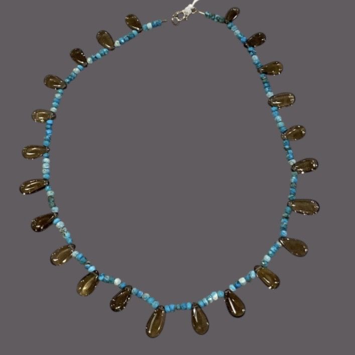Trueworthy Necklace Turquoise w/ Smoky Quartz Drops