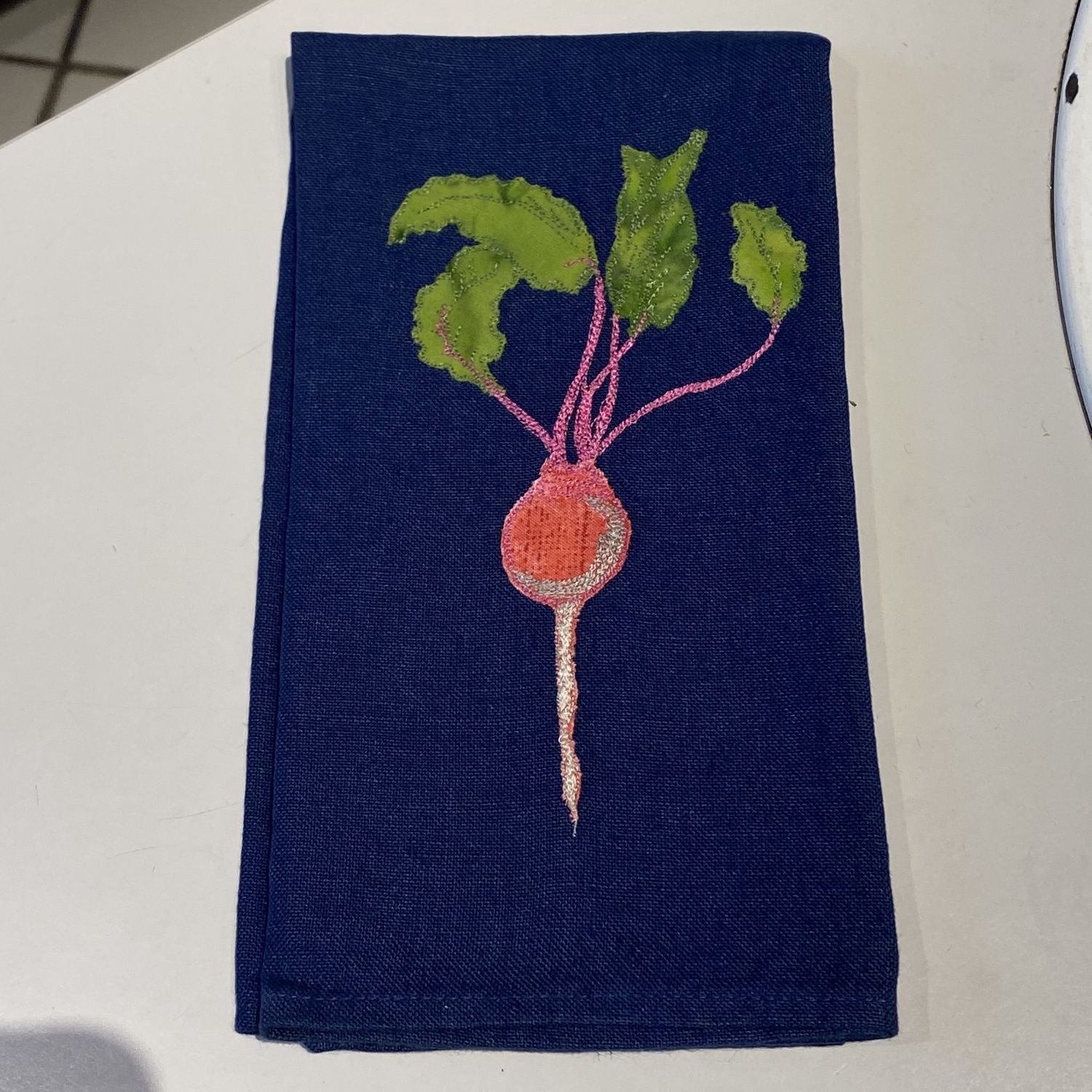 Yvonne Blue Linen Napkin Beet