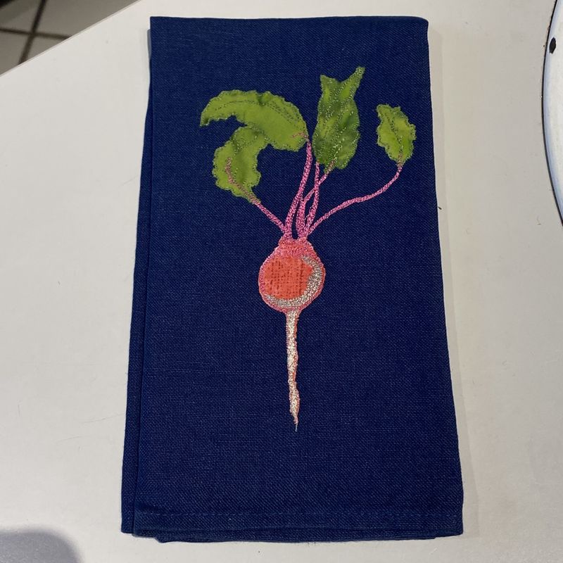 Yvonne Blue Linen Napkin Beet