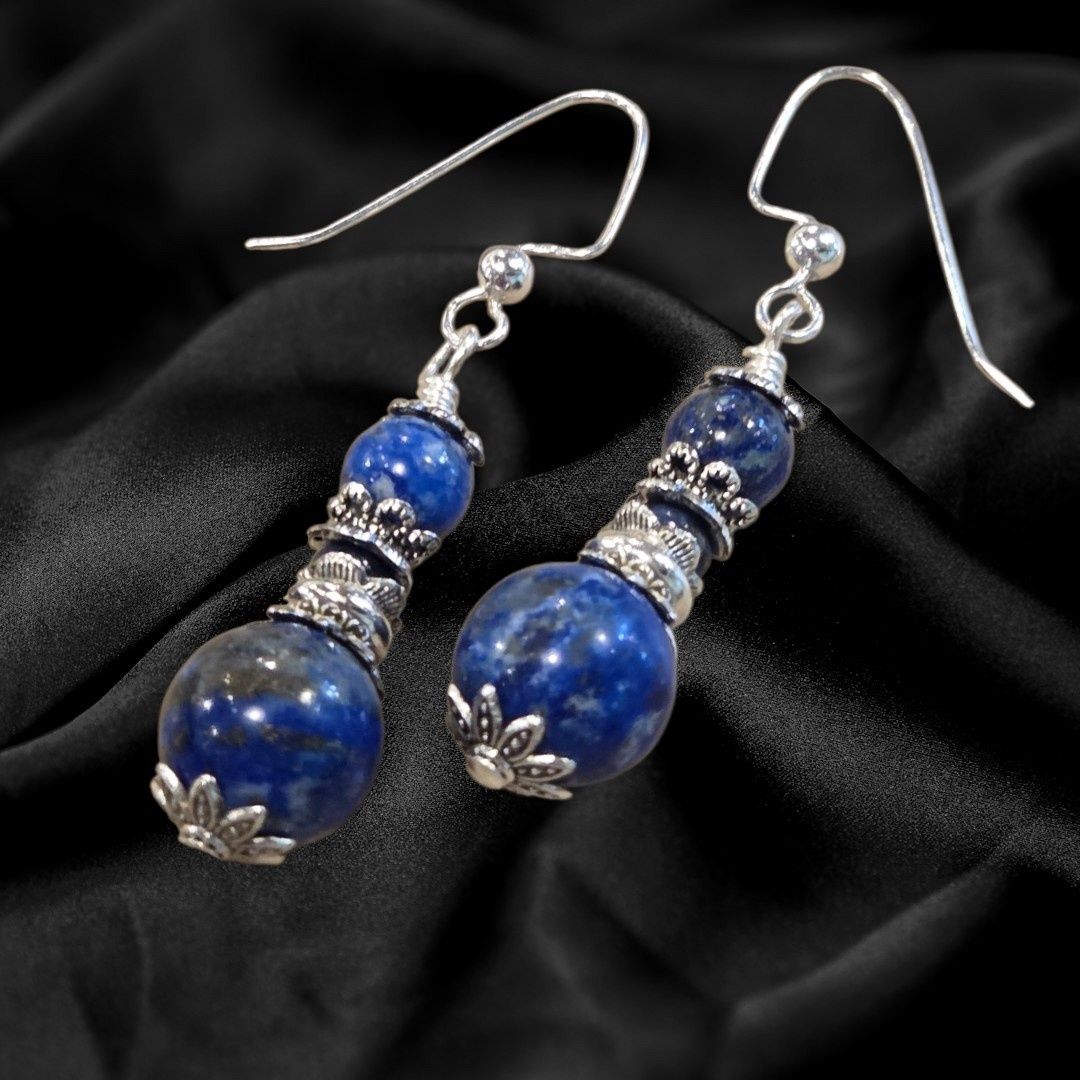 Very Visser Earring Lapis Stack with Pewter