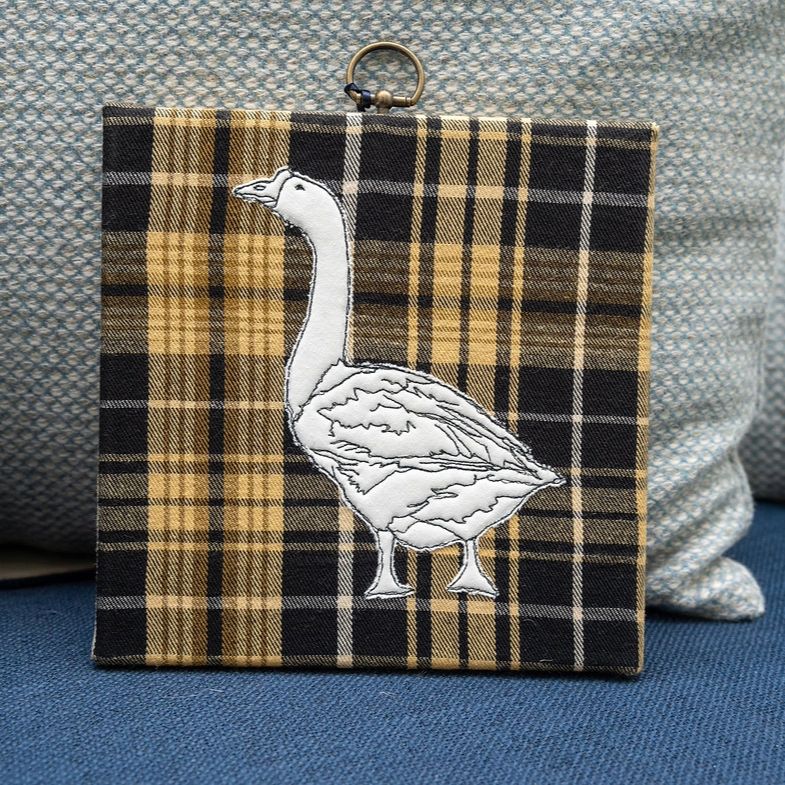 Yvonne Goose on Gold/Black Plaid 8x8