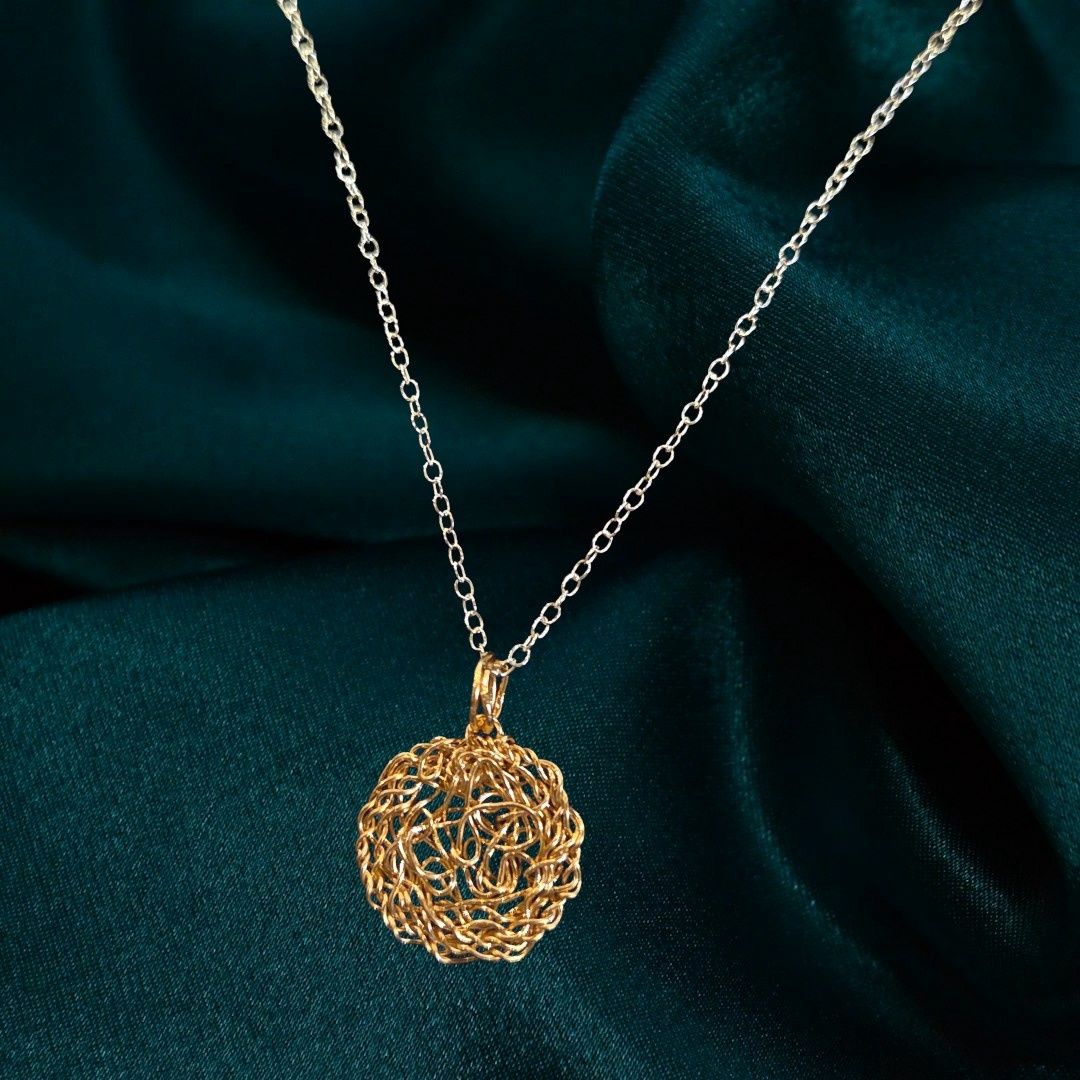 MetaLace Necklace Bronze Circle Pendent on Sterling Silver CHain