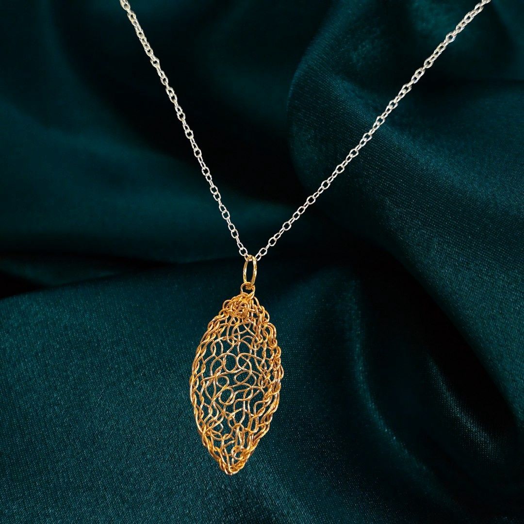 MetaLace Necklace Bronze Leaf Pendant on Sterling Silver