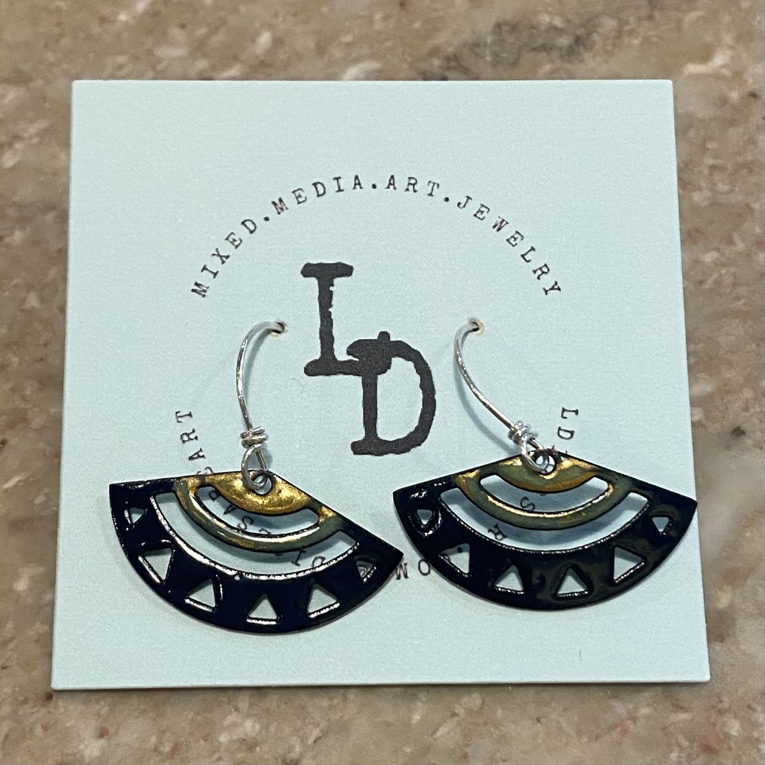 DiCesare Earrings Gold, Green &amp; Black Fan