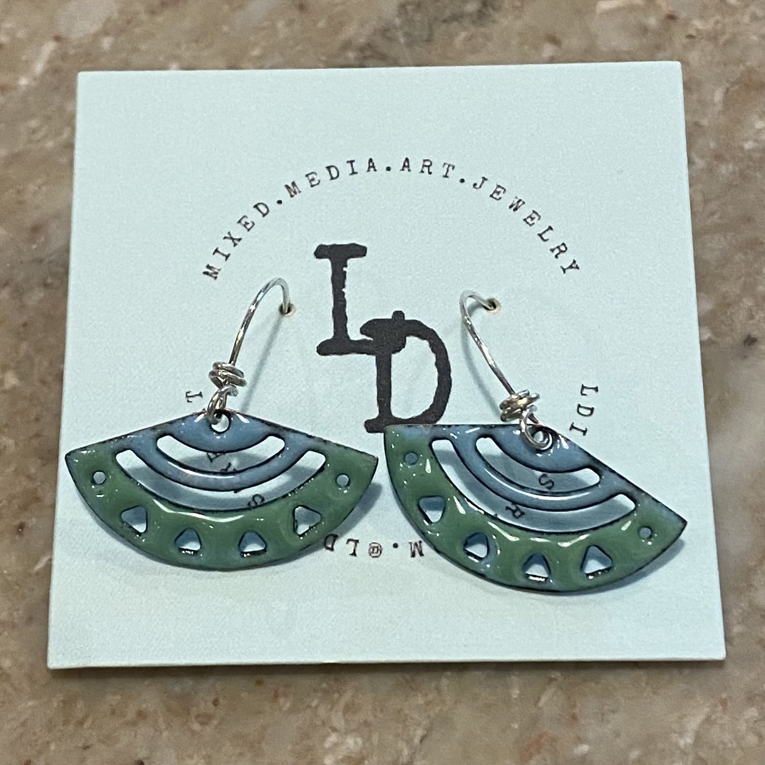 DiCesare Earrings Light Green &amp; Blue Fan