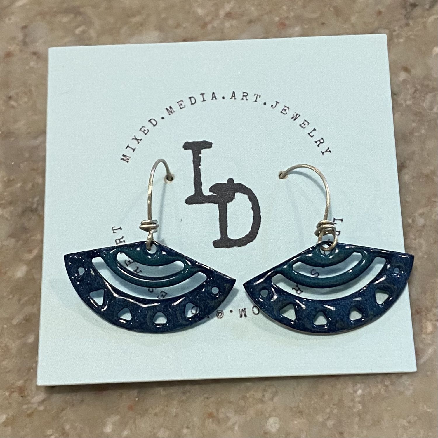DiCesare Earrings Green &amp; Navy Fan