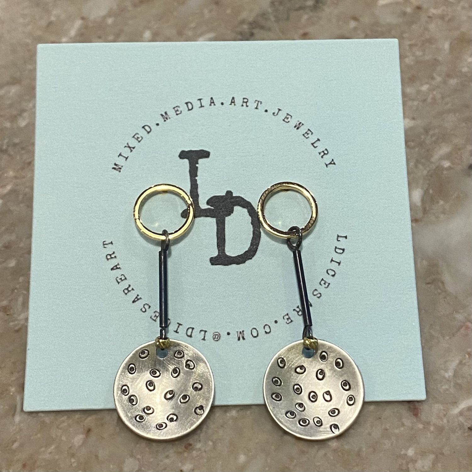 DiCesare Earrings Silver Circles w/ Black Bars &amp; Gold Hoops