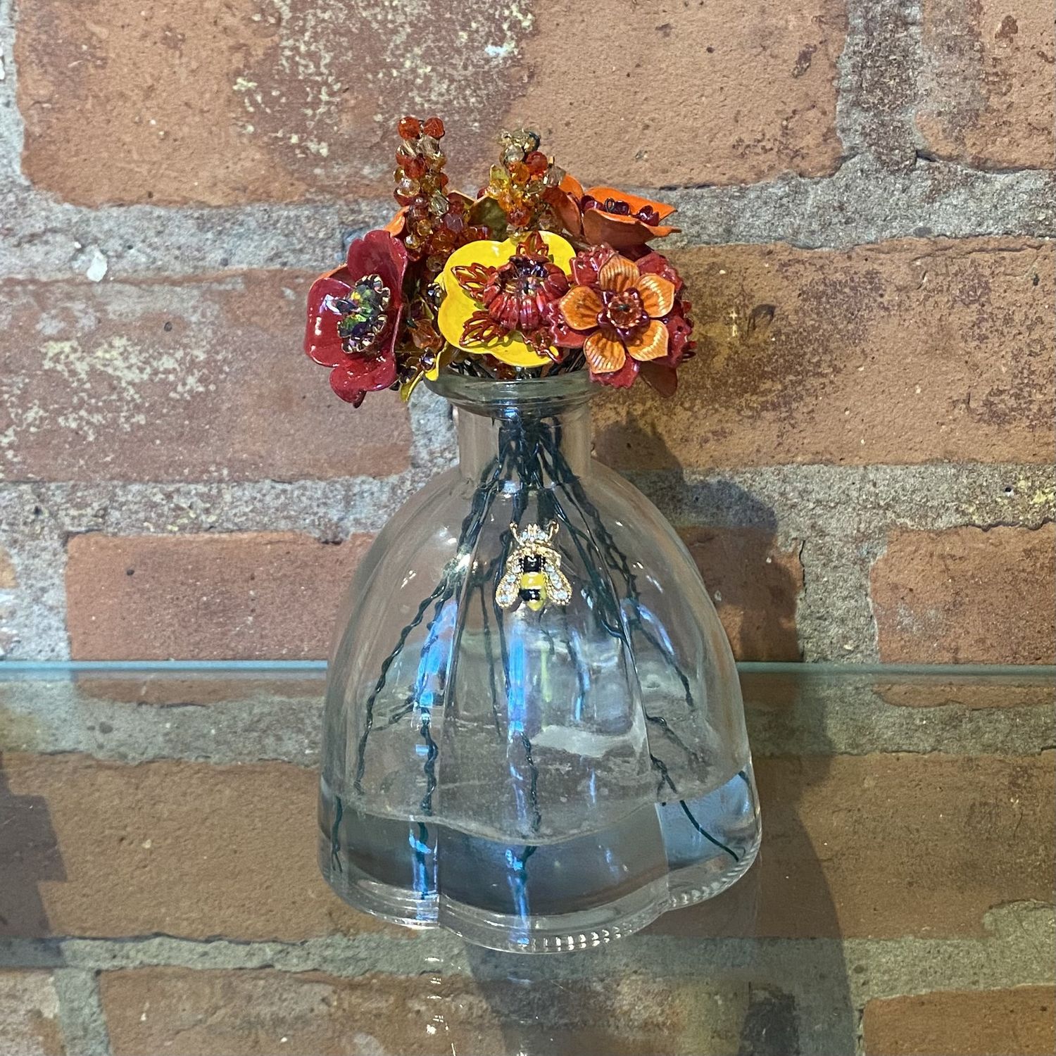 The Bling Lady Forever Flowers Red, Orange &amp; Yellow w/ Bling Bee