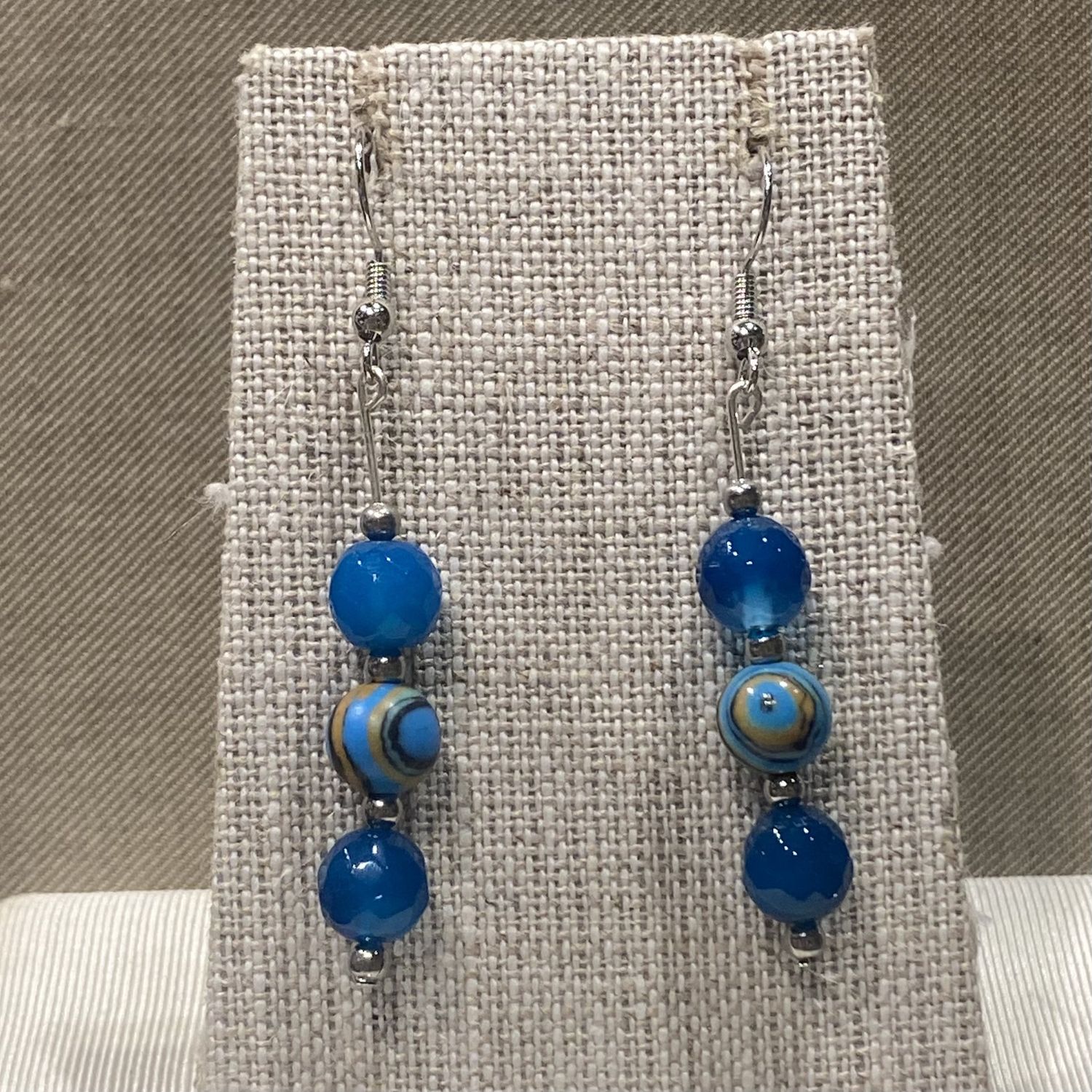Gerber Earring Faceted Blue Glass w/ Blue Agate