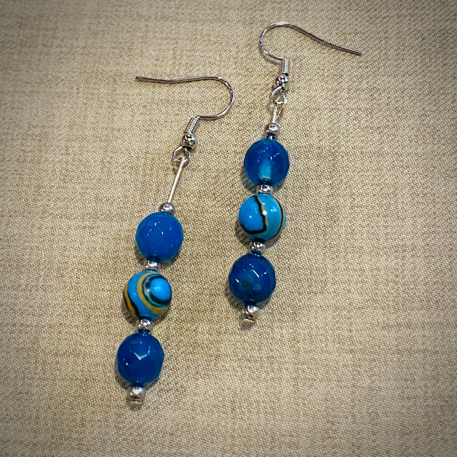 Gerber Earring Faceted Blue Glass w/ Blue Agate