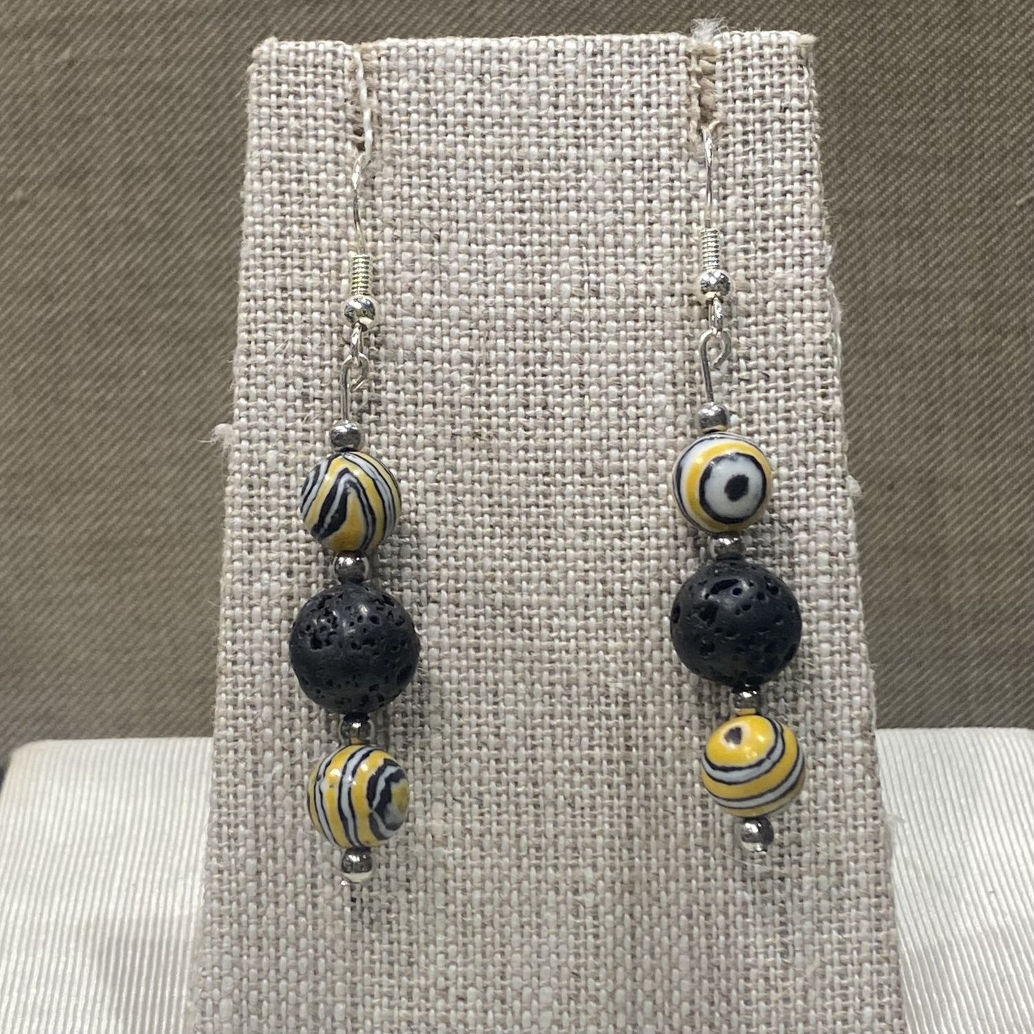 Gerber Earring Yellow Agate &amp; Lava Stone