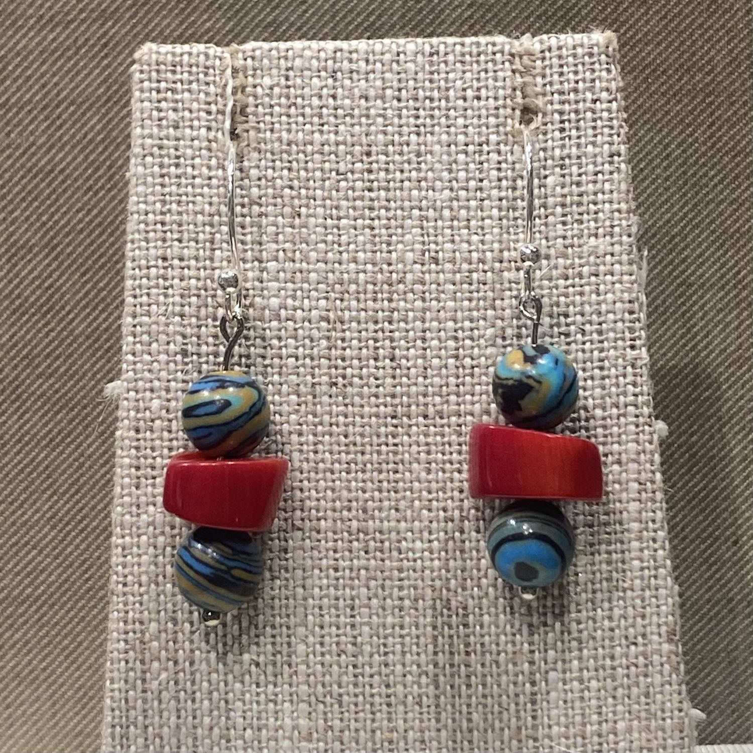 Gerber Earring Blue Agate w/ Coral