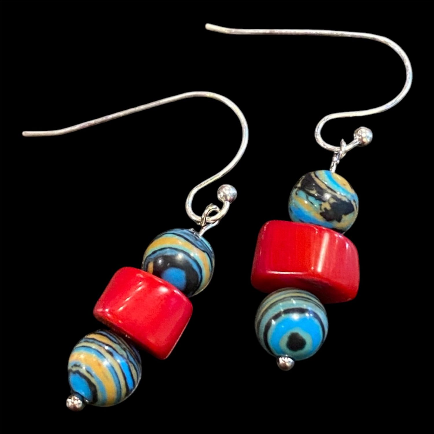 Gerber Earring Blue Agate w/ Coral
