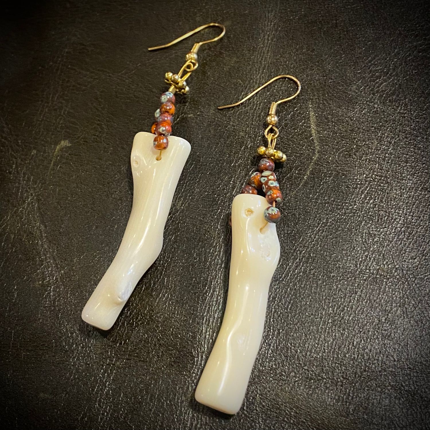 Gerber Earring Bone &amp; Red Agate