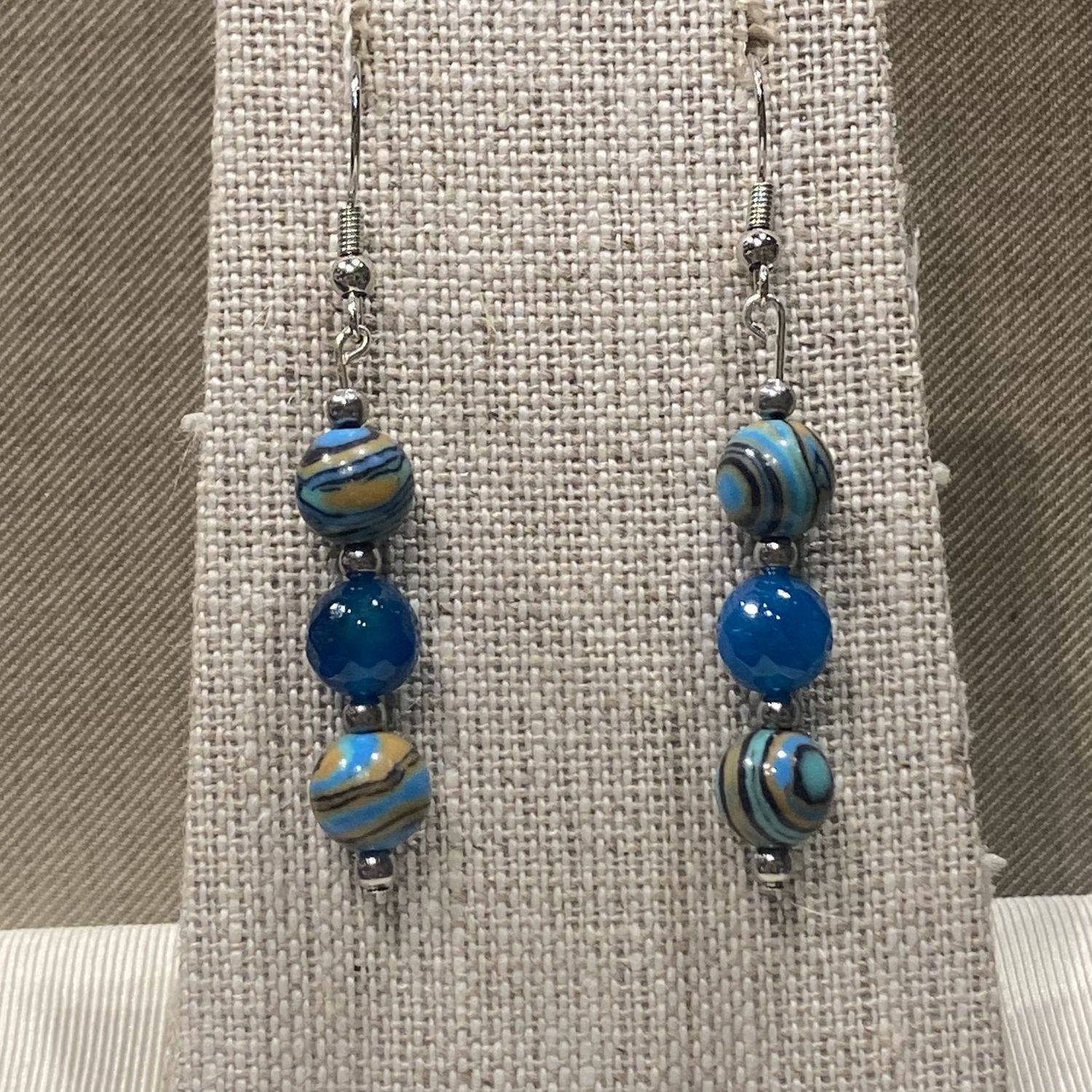 Gerber Earring Blue Agate w/ Faceted Blue Glass