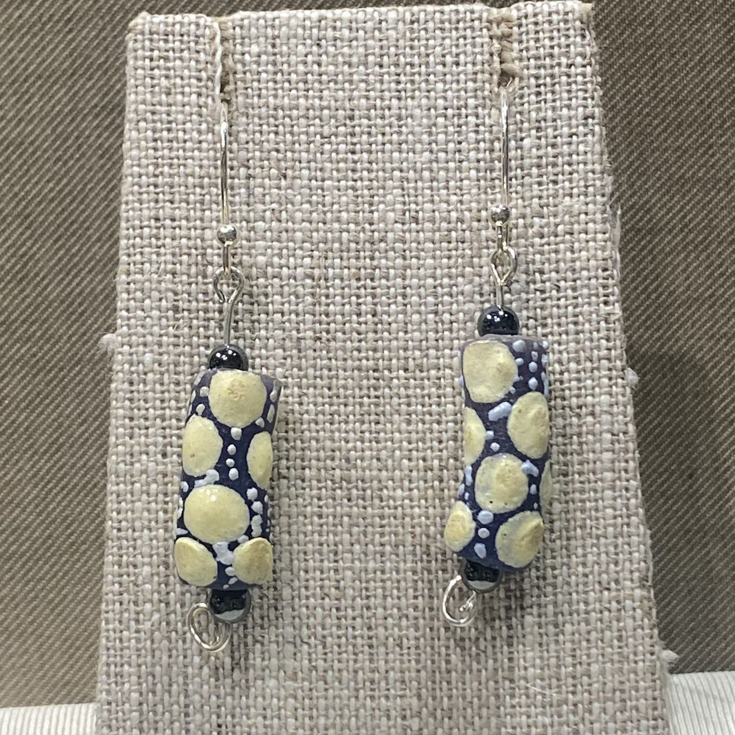 Gerber Earring White Dotted Glass Cylinder