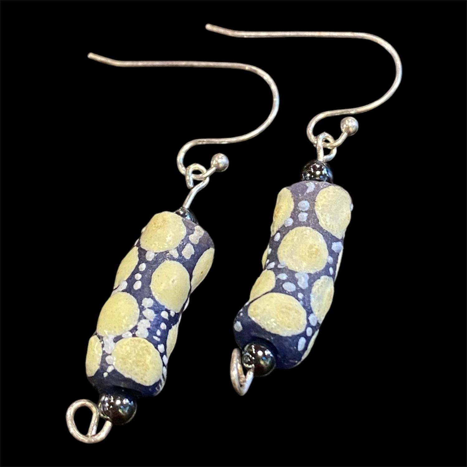Gerber Earring White Dotted Glass Cylinder