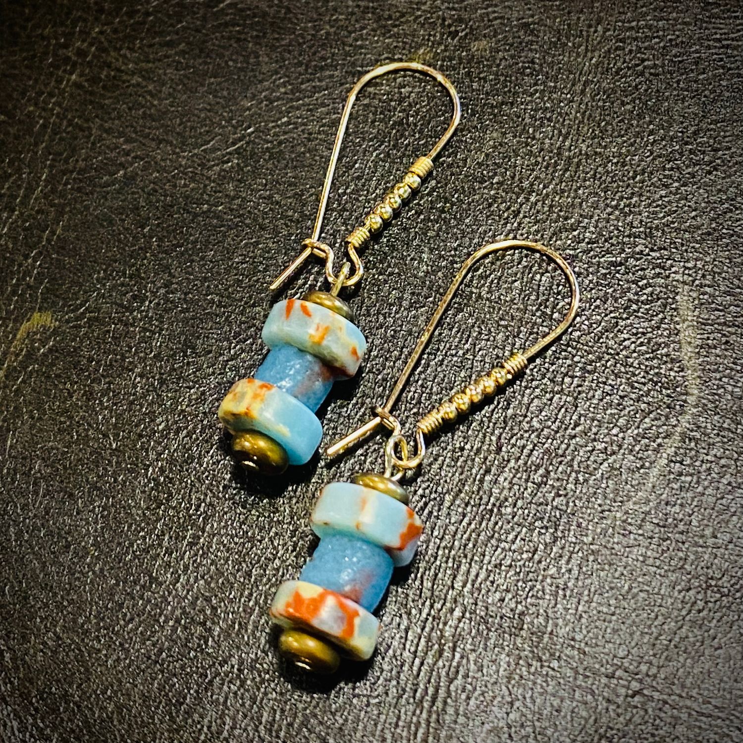 Gerber Earring Light Blue Agate Cylinders