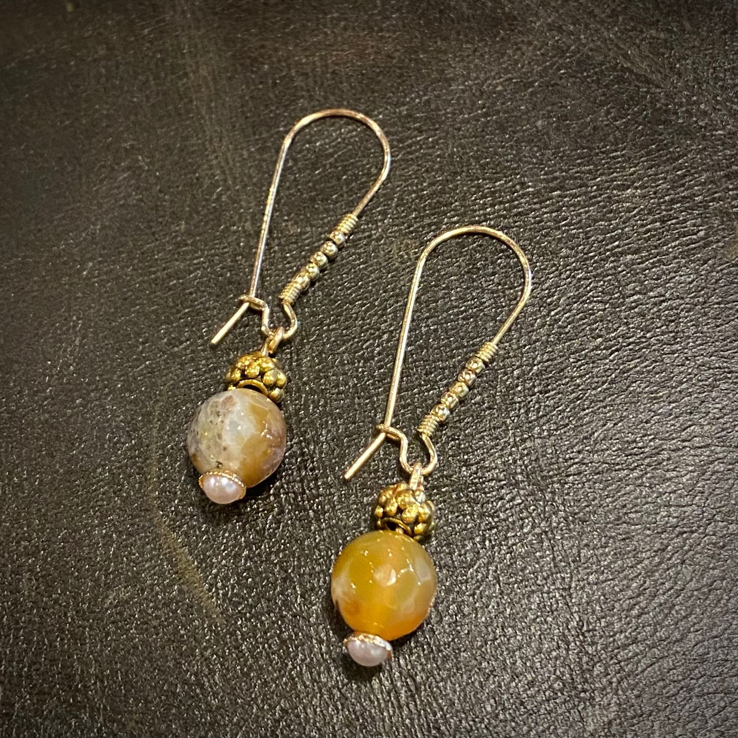 Gerber Earring Yellow &amp; Tan Agate