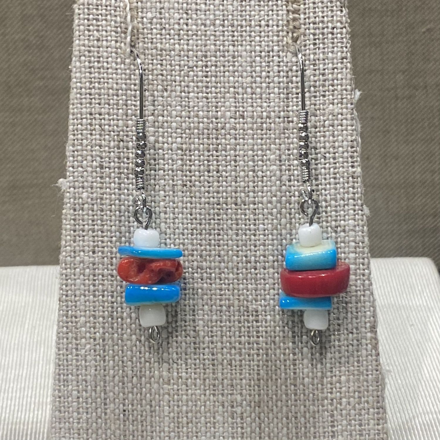 Gerber Earring Blue Glass Squares w/ Coral
