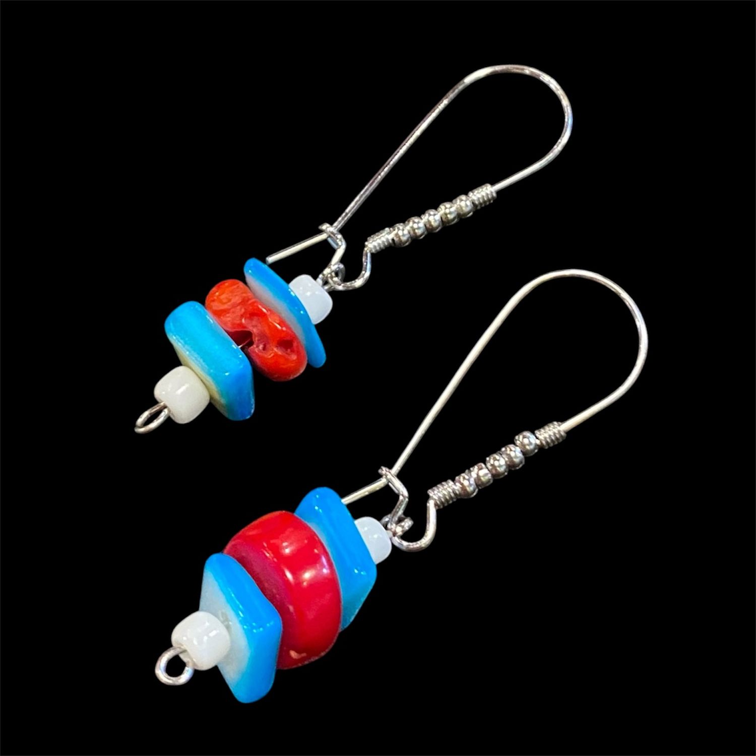 Gerber Earring Blue Glass Squares w/ Coral