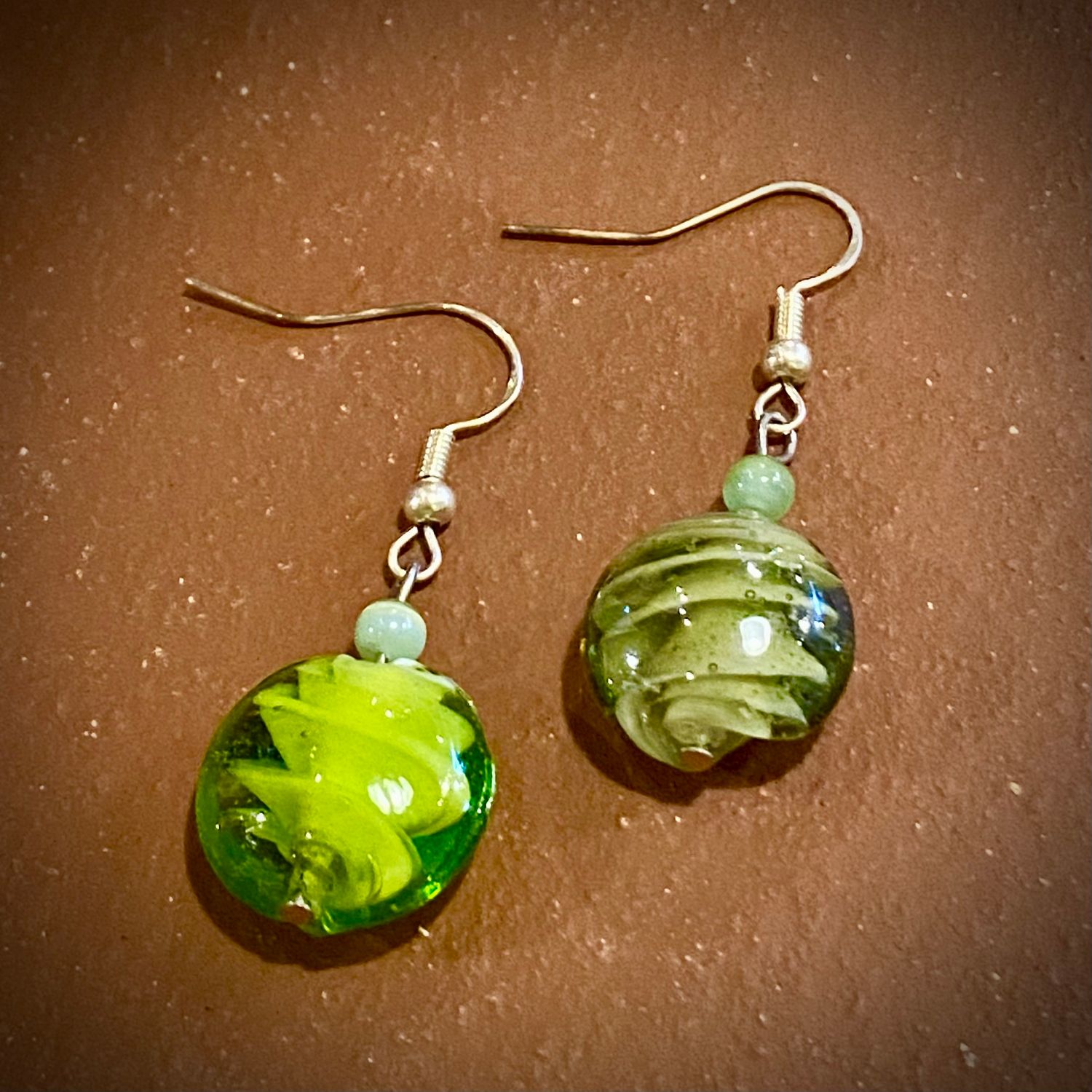 Gerber Earring Green Swirled Glass