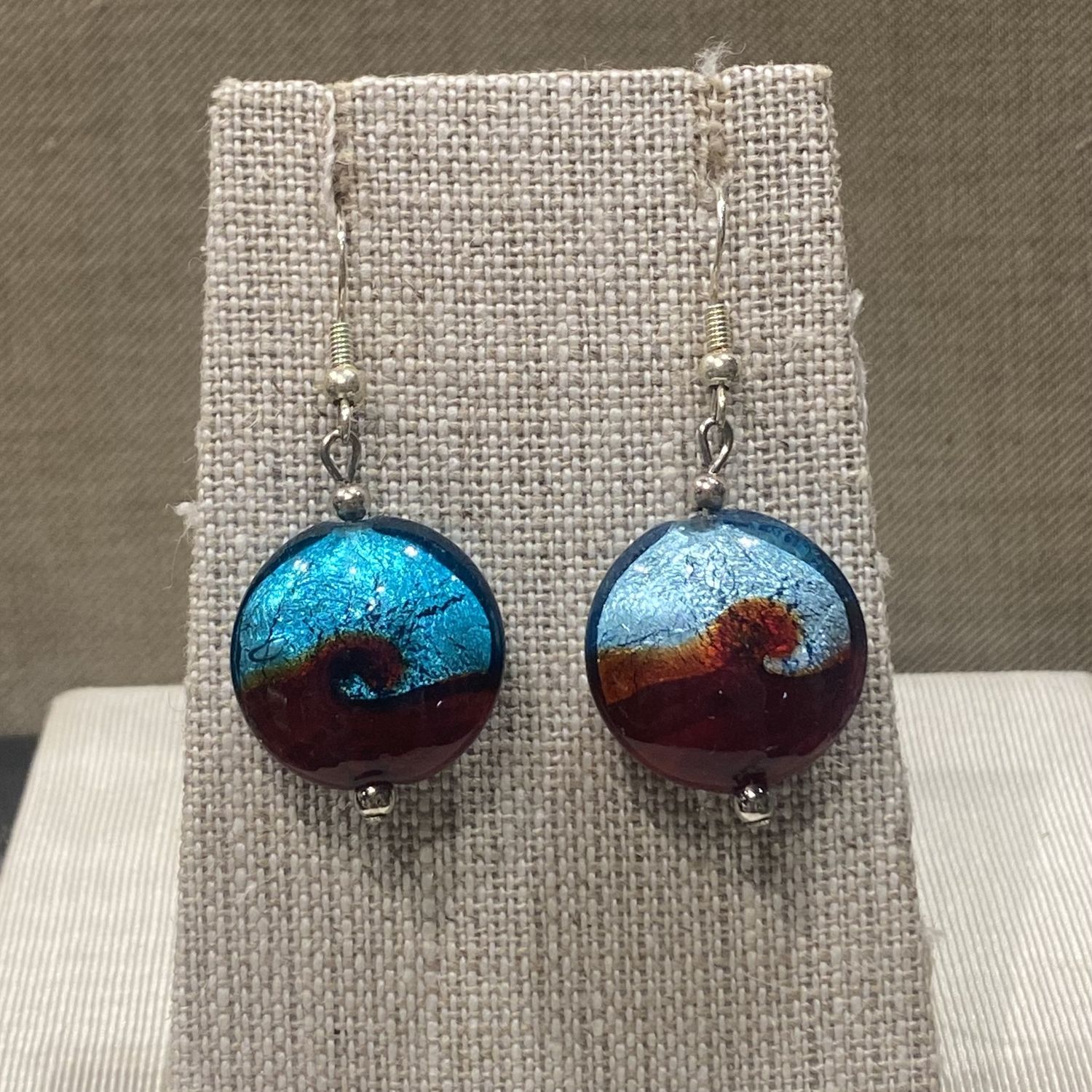 Gerber Earring Blue &amp; Red Swirled Glass