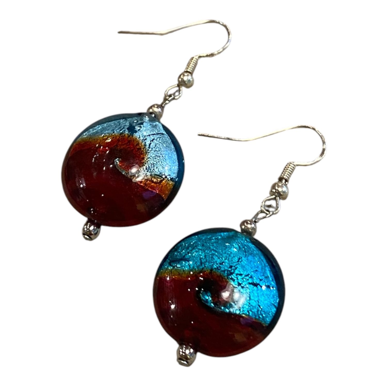 Gerber Earring Blue &amp; Red Swirled Glass