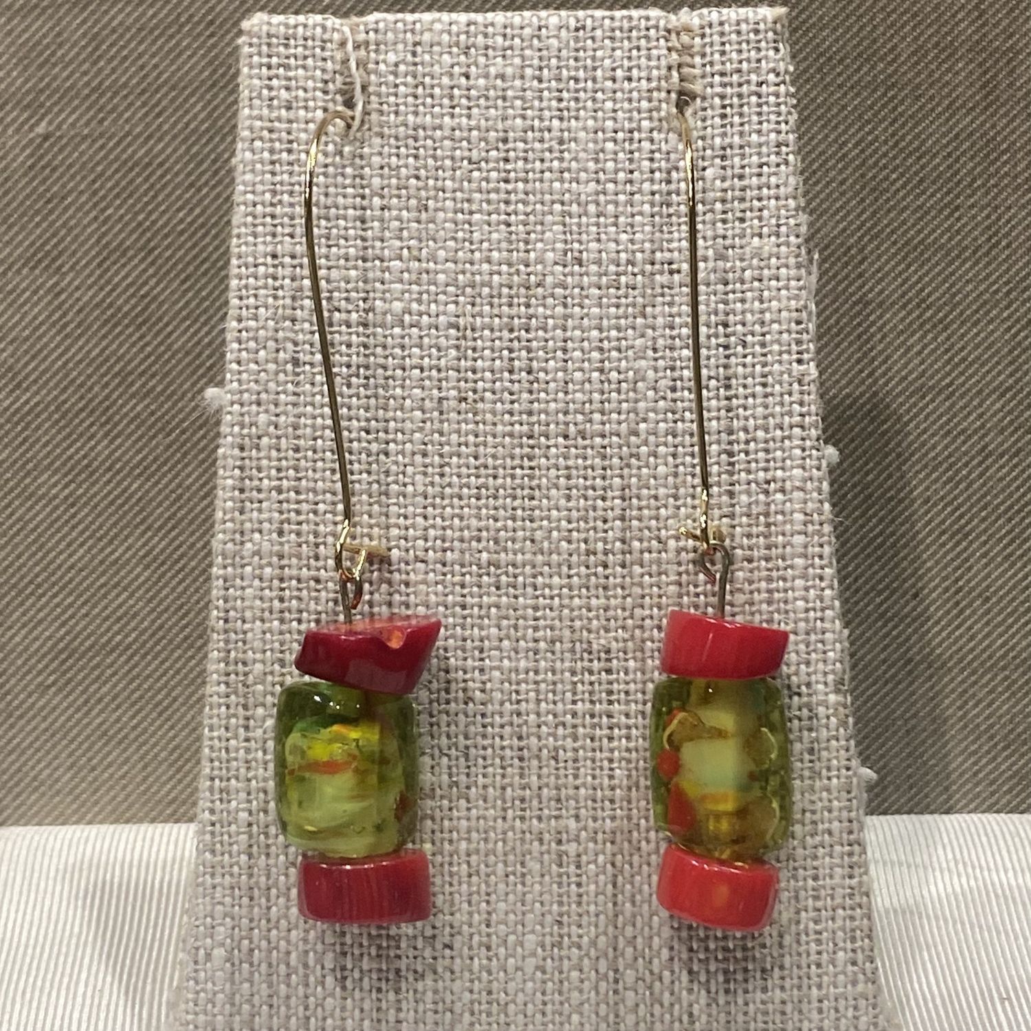 Gerber Earring Coral w/ Lime Green Bead
