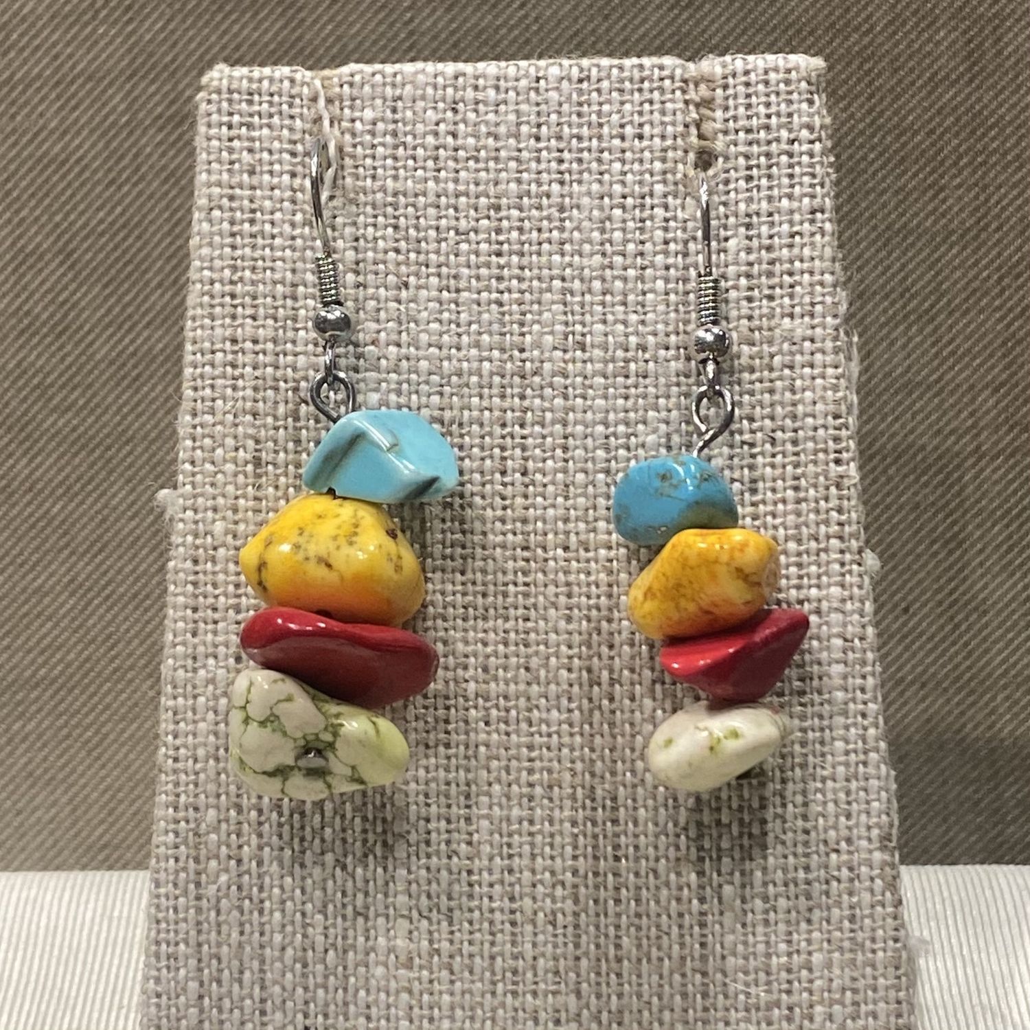 Gerber Earring Blue, Yellow, Red &amp; Green Agate