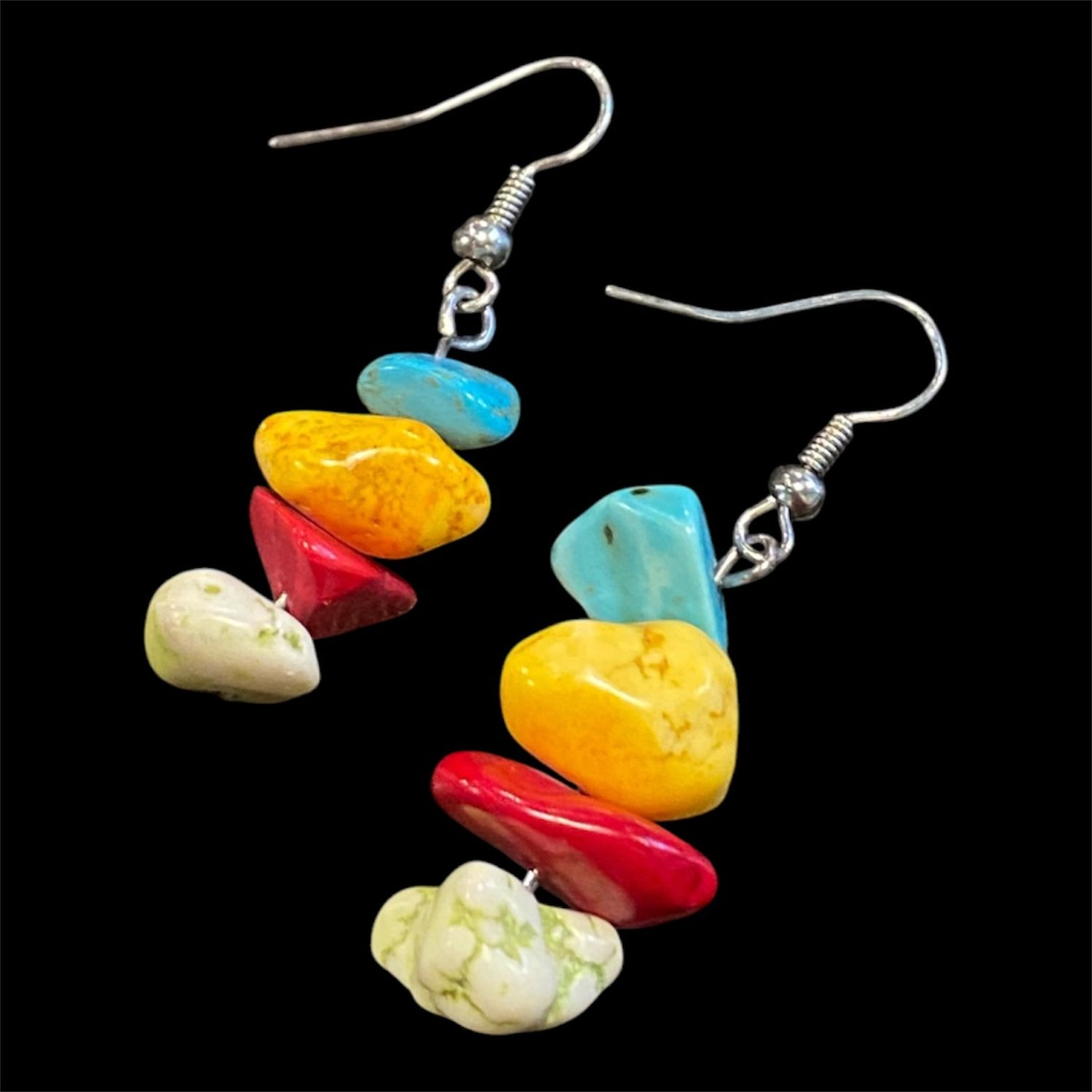 Gerber Earring Blue, Yellow, Red &amp; Green Agate