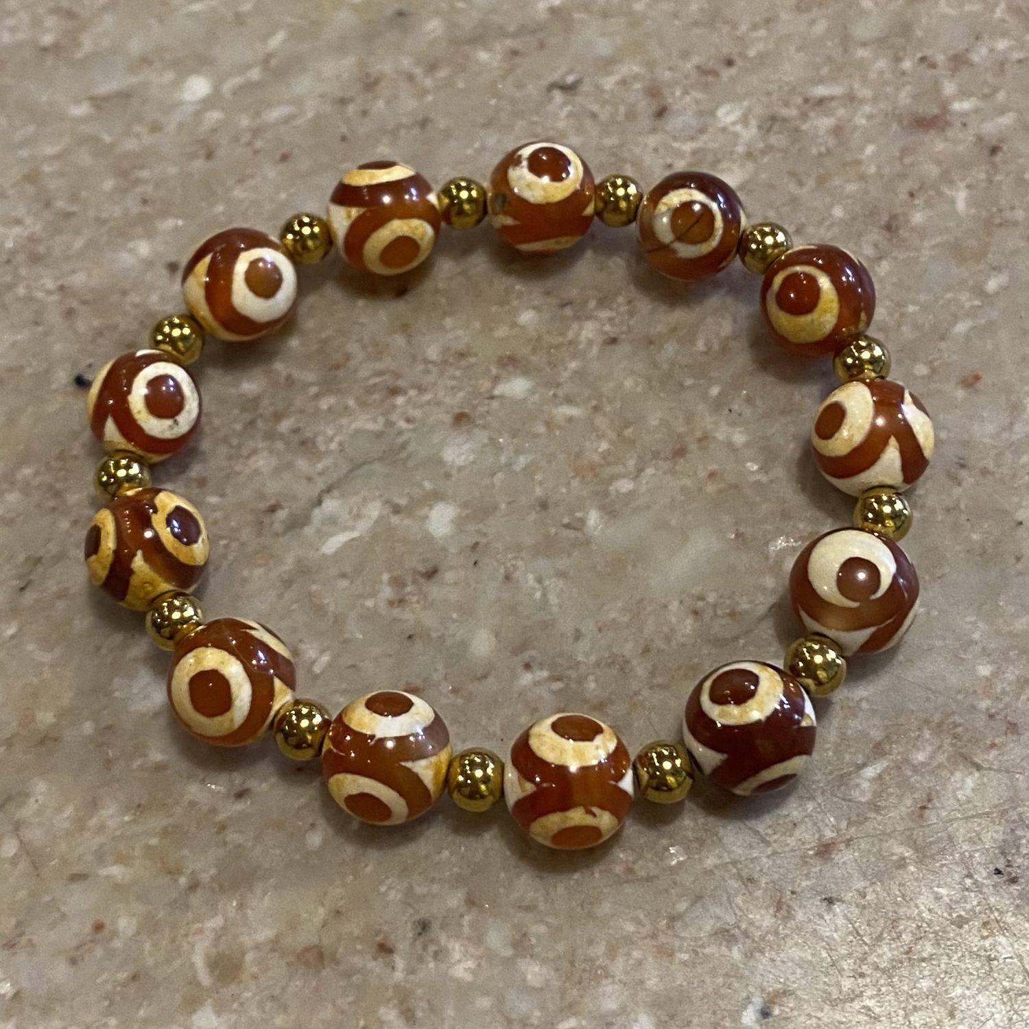 Gerber Bracelet Orange &amp; Yellow Agate w/ Gold Bead