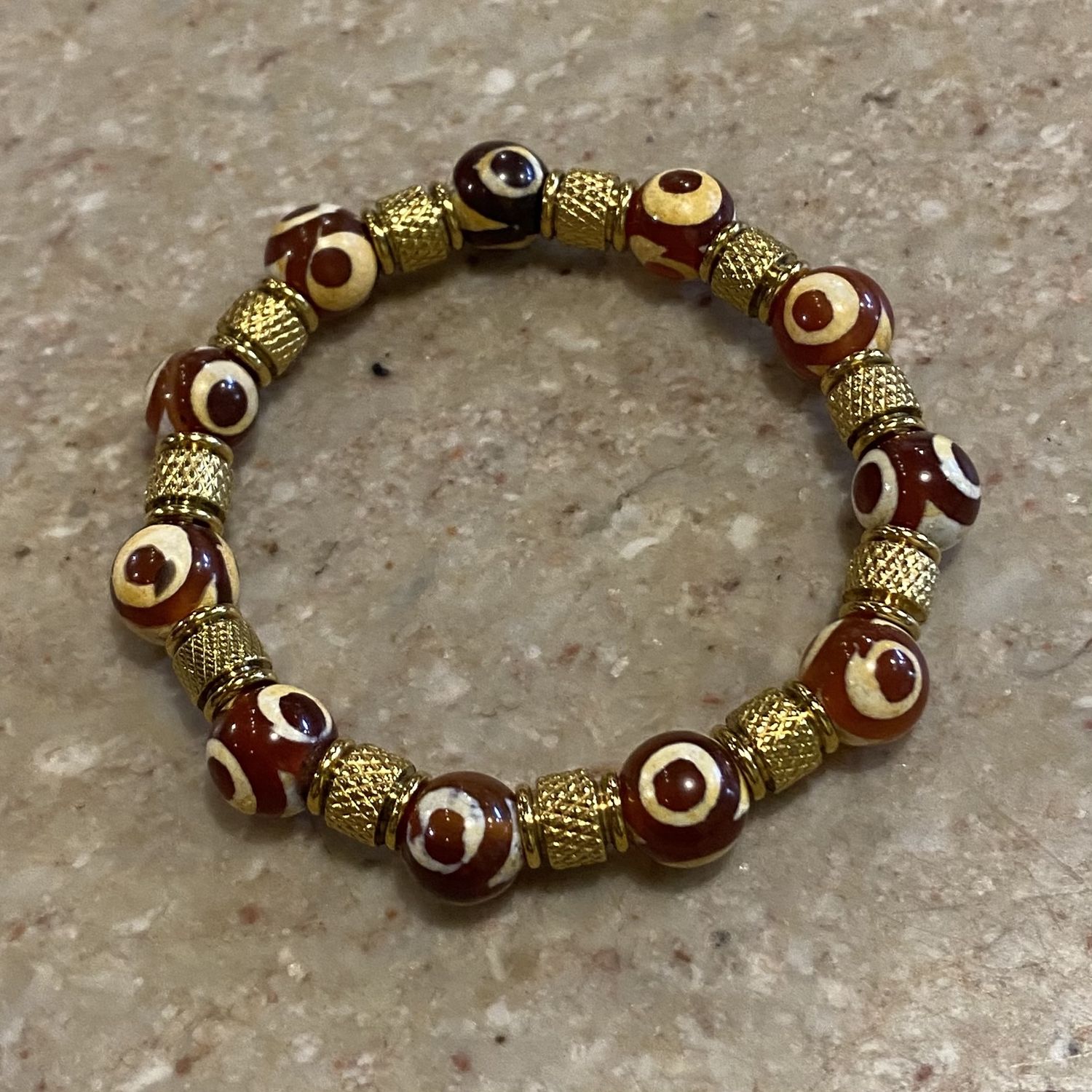 Gerber Bracelet Orange &amp; Yellow Agate w/ Textured Gold Beads