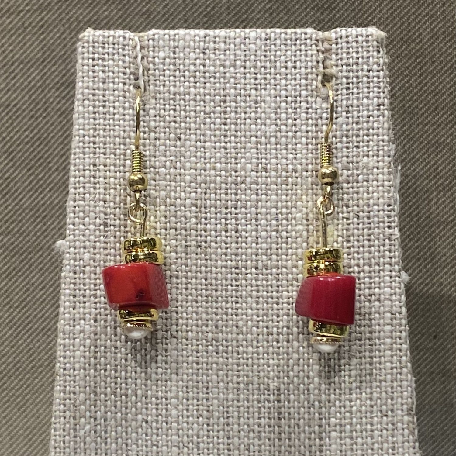 Gerber Earring Red Coral w/ Gold Spacers