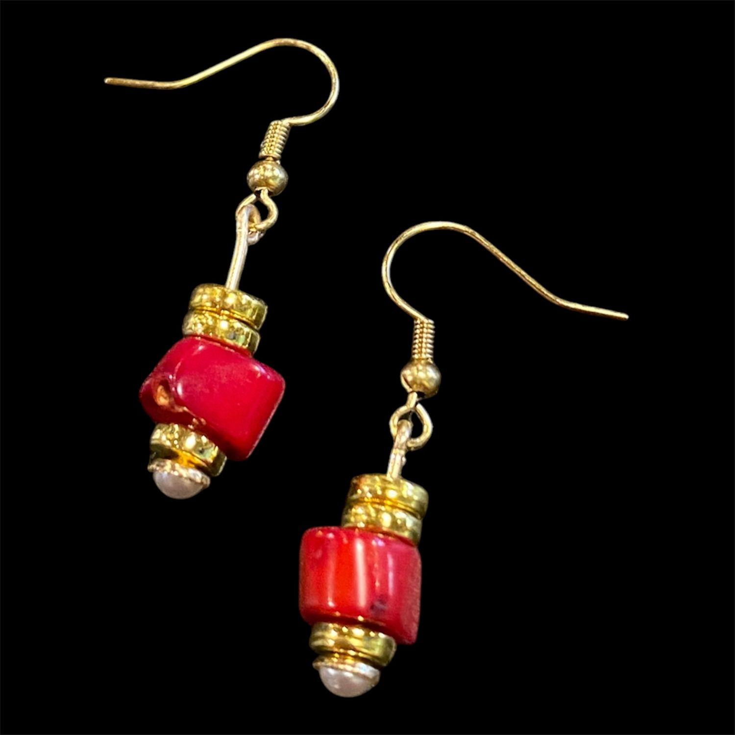Gerber Earring Red Coral w/ Gold Spacers