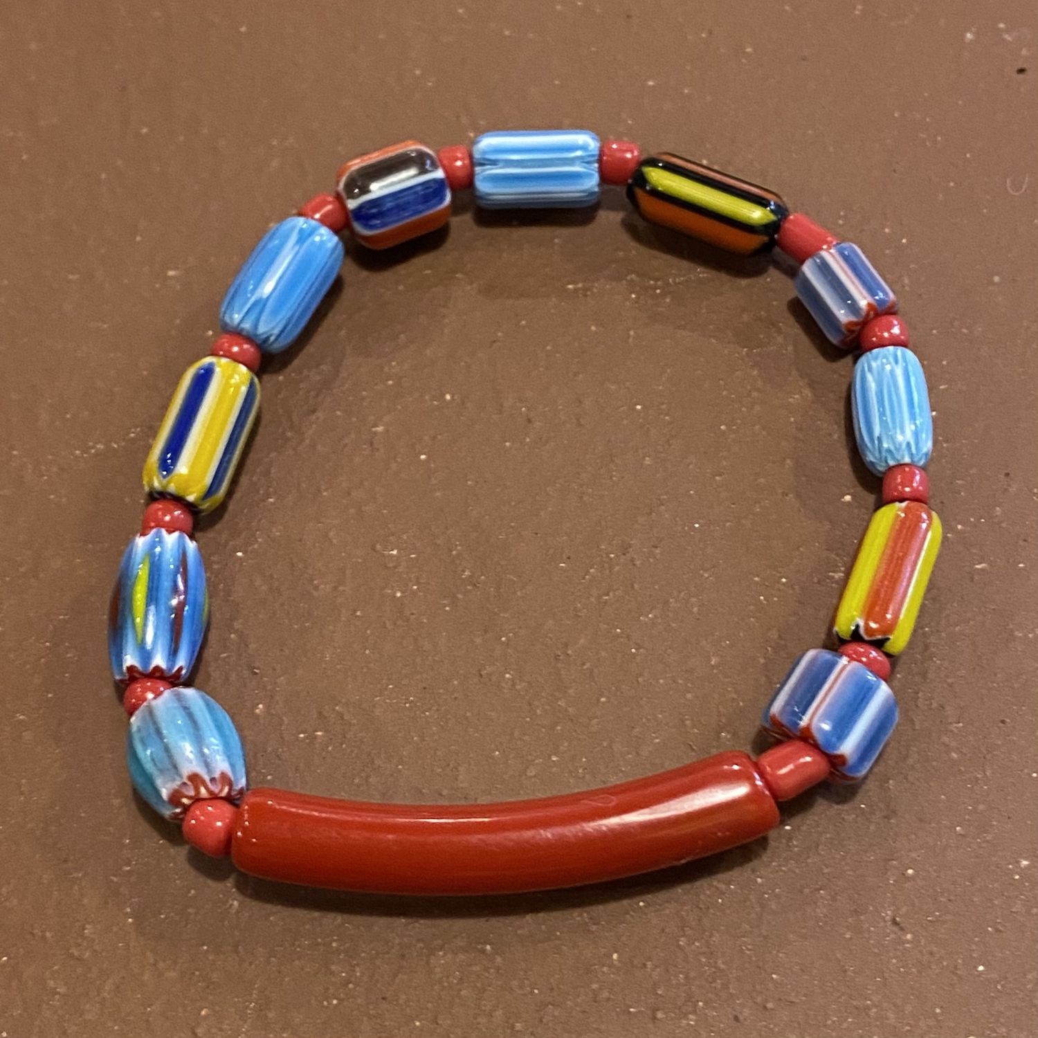 Gerber Bracelet Rainbow Trade Bead  w/ Red Focal