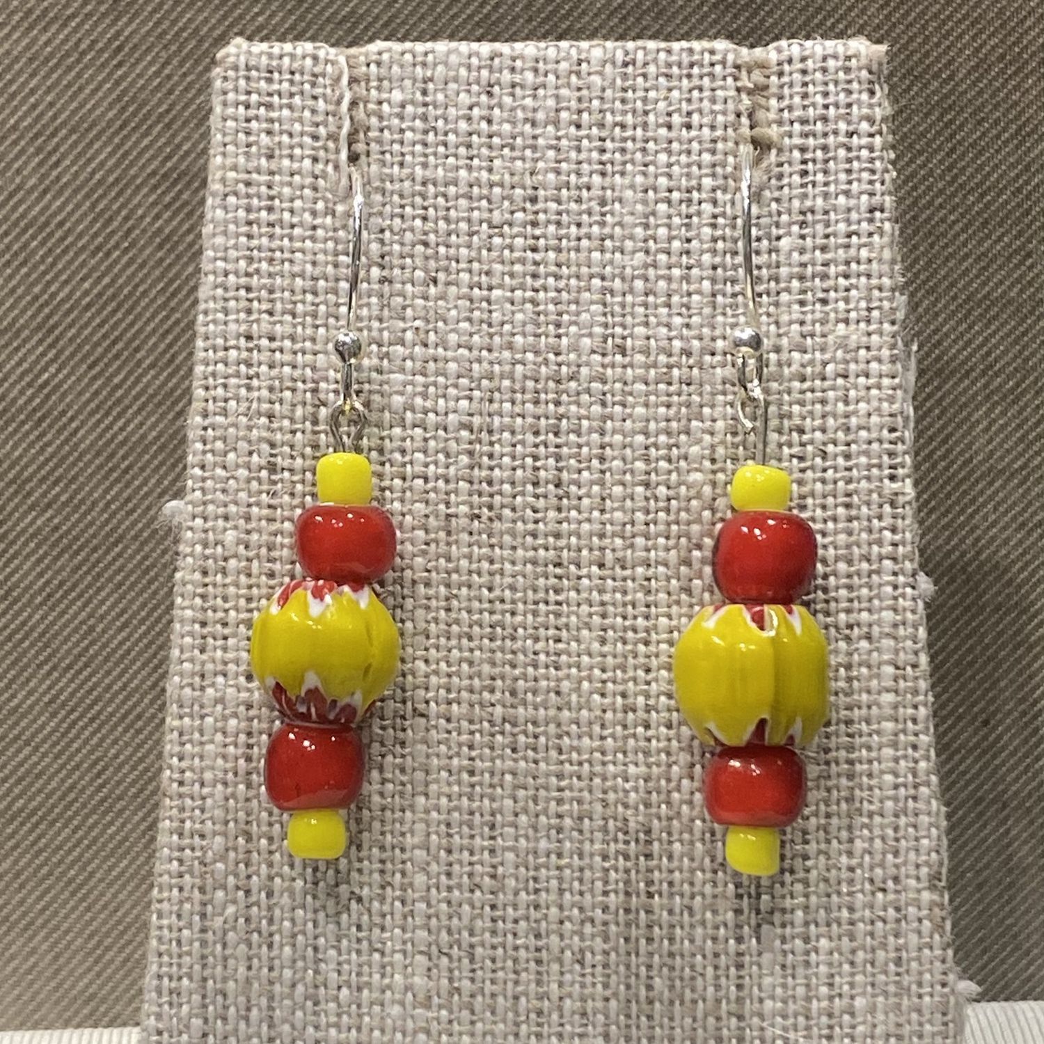 Gerber Earring Yellow &amp; Red Glass Beads