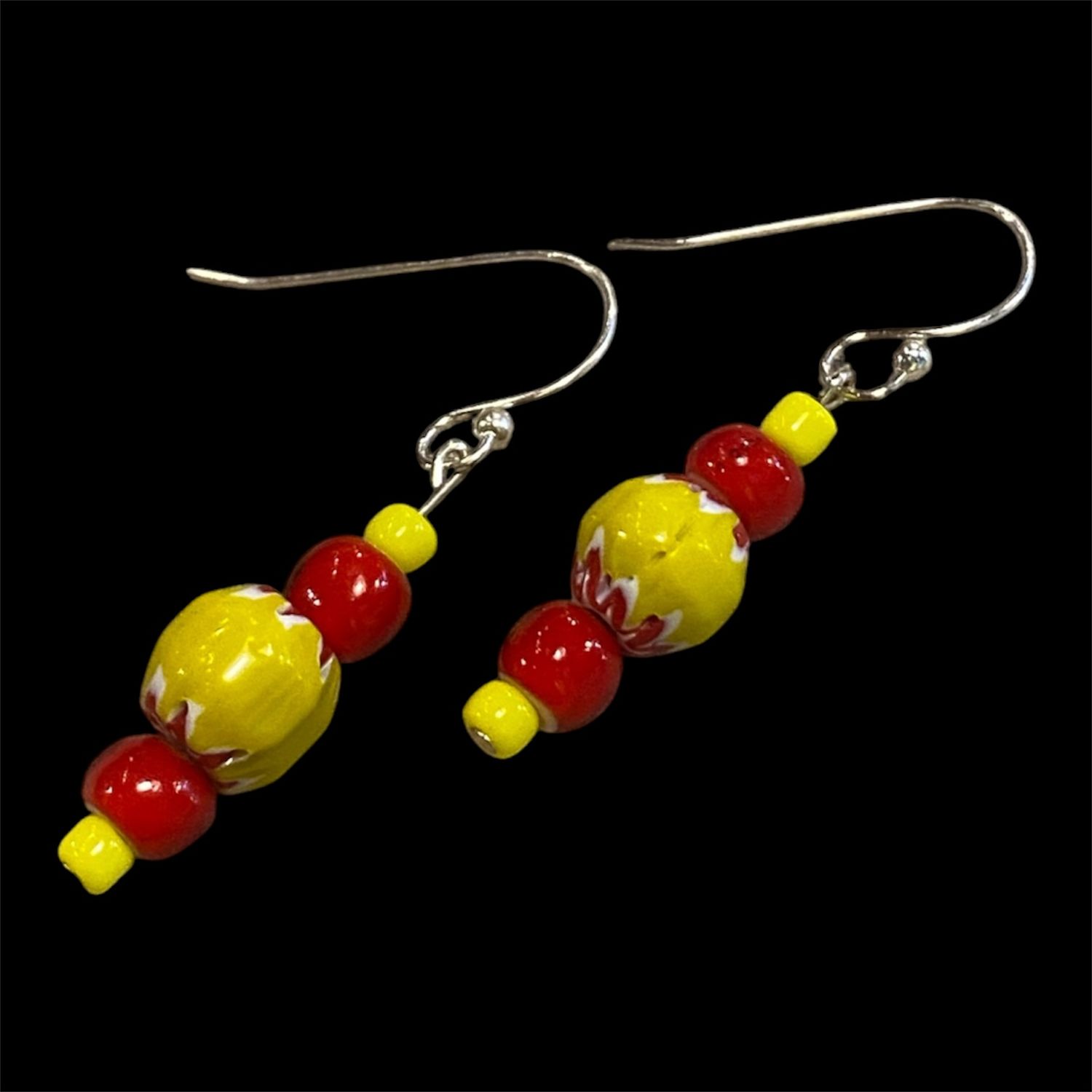 Gerber Earring Yellow &amp; Red Glass Beads
