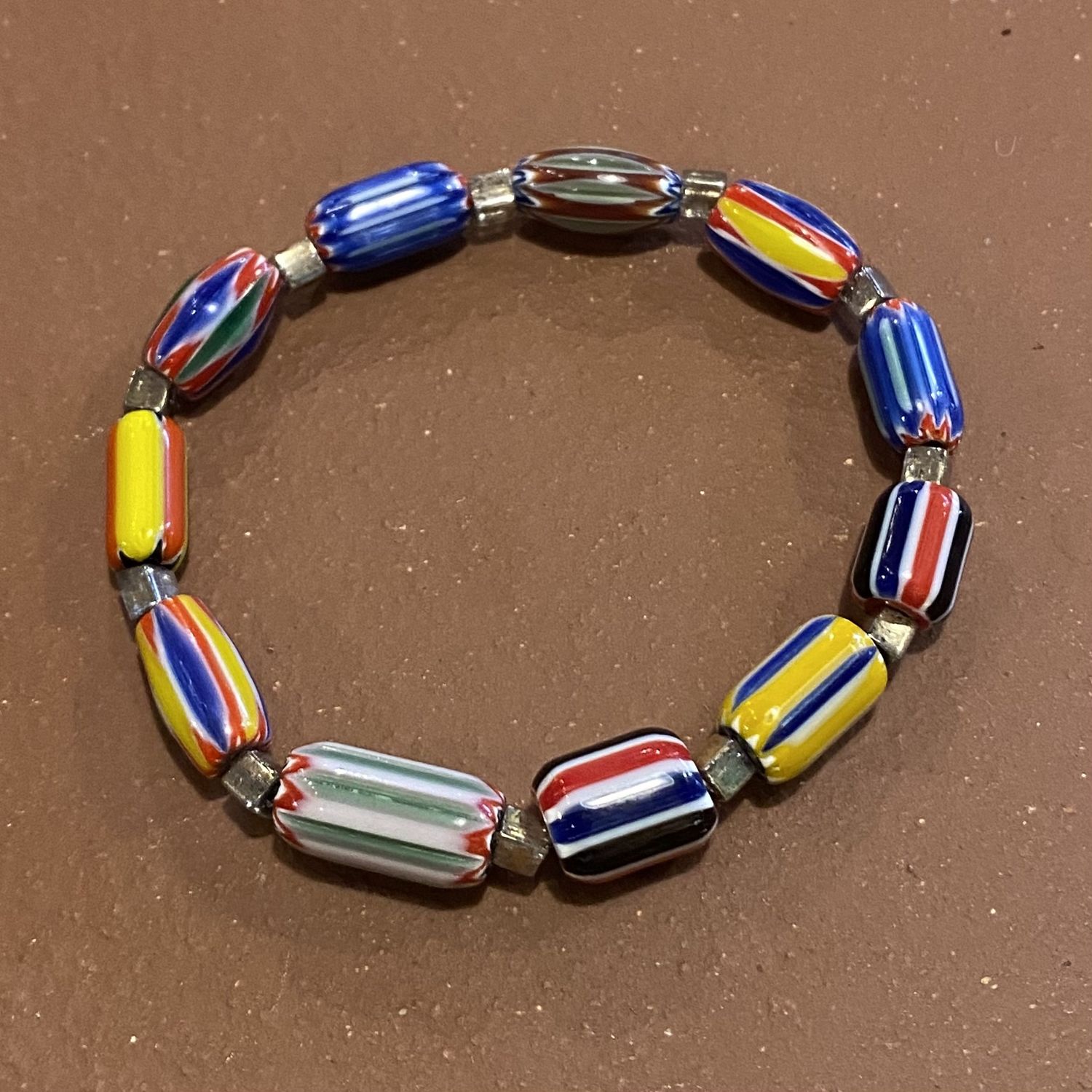 Gerber Bracelet Rainbow Trade Beads w/ Silver Squares