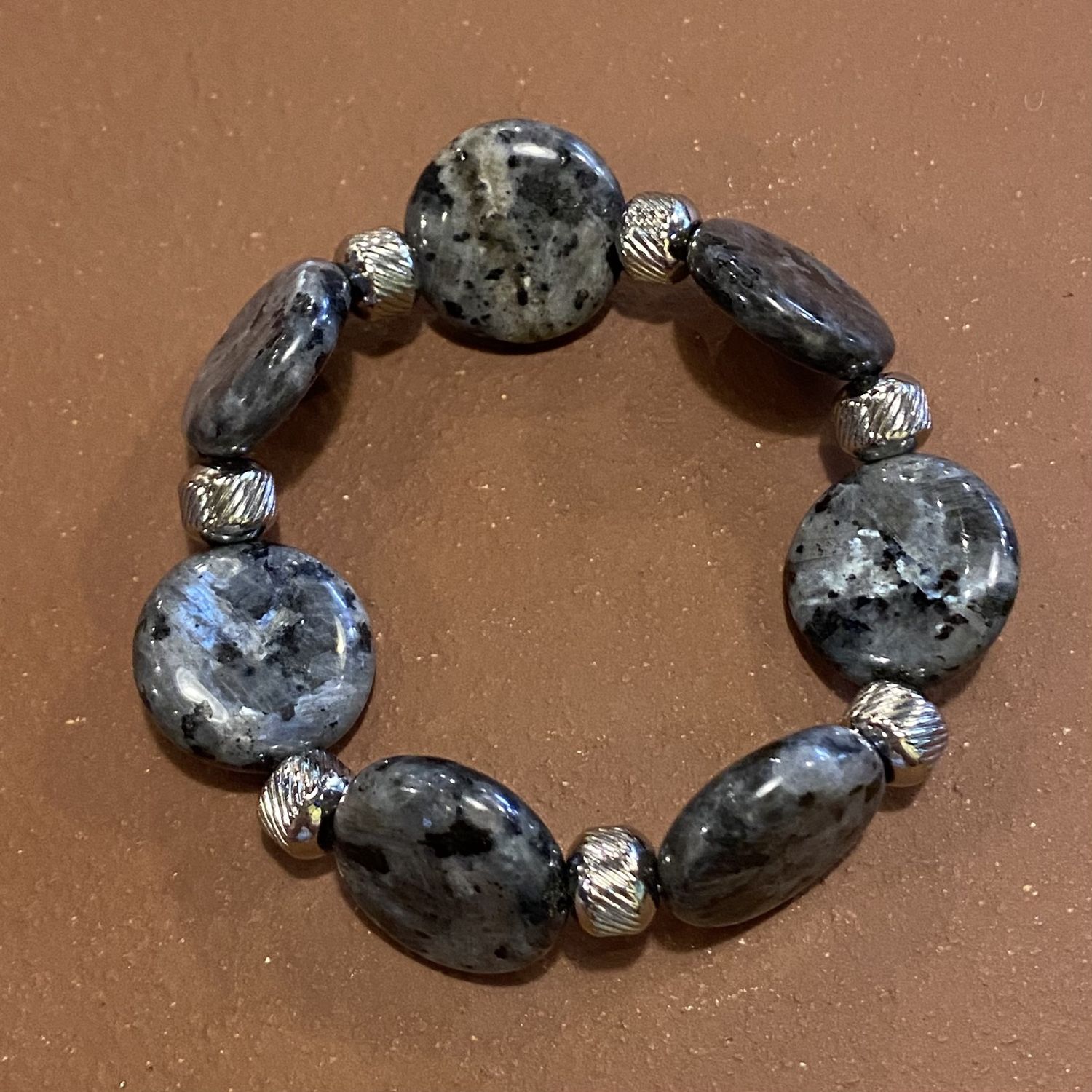 Gerber Bracelet Circle Obsidian w/ Textured Stainless Steel Beads