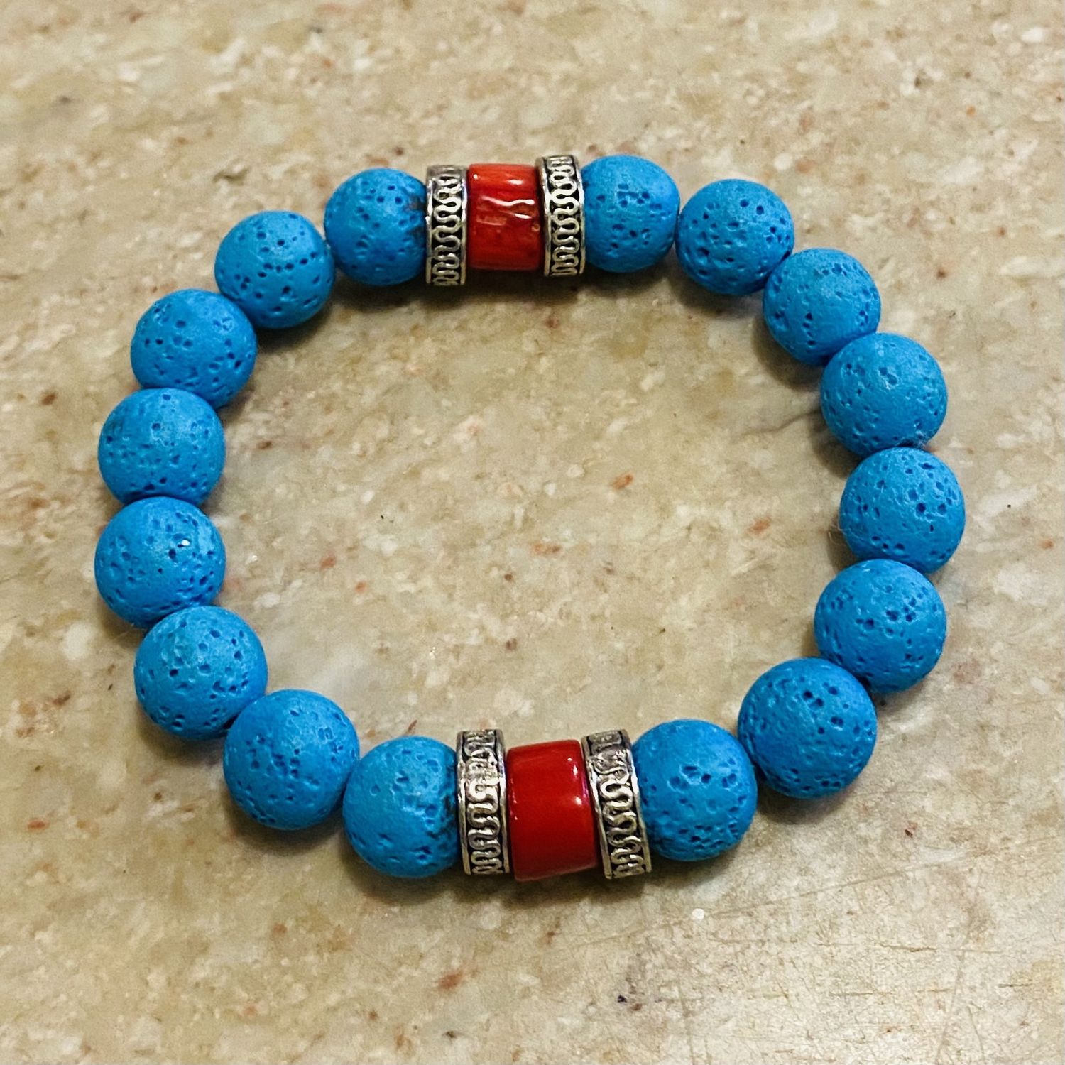 Gerber Bracelet Blue Lava Stones w/ Red Coral