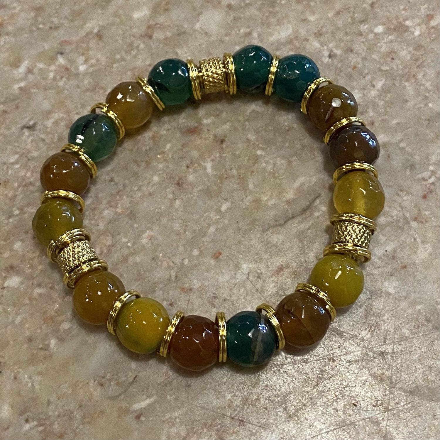 Gerber Bracelet Faceted Yellow, Orange &amp; Green Agate w/ Gold Spacers