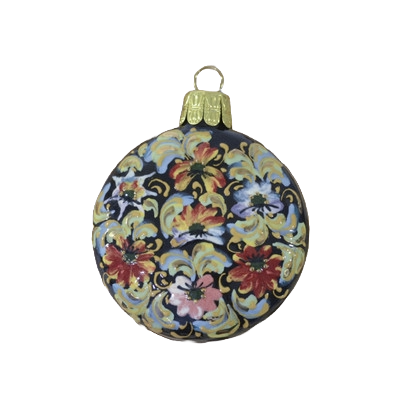 Heritage Ornament Multi-Color Zhostovo Floral Flat Round Ceramic